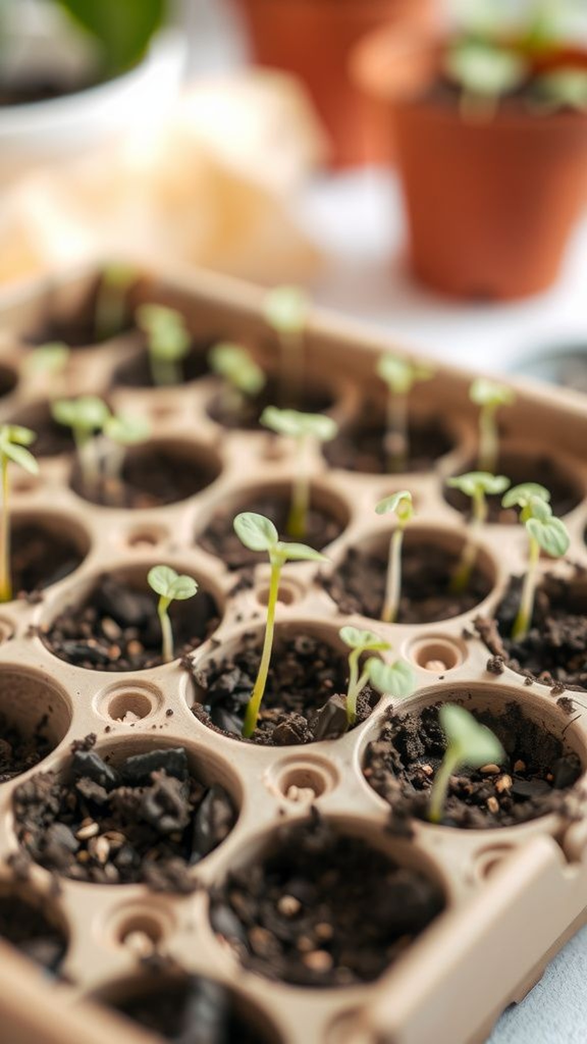 Cardboard seed starter tray with earthy tones