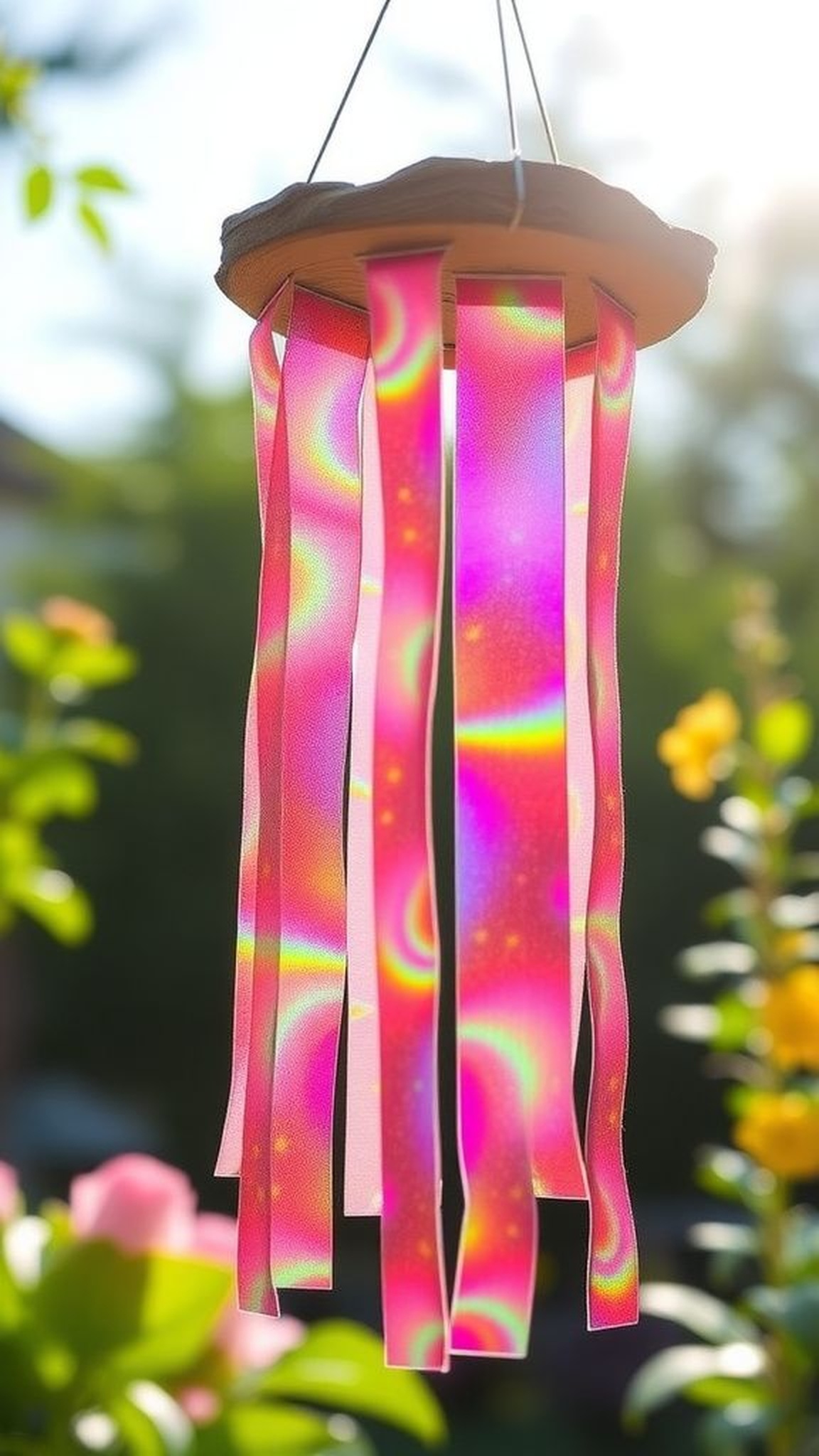 CD sun-catcher mobile with shimmering strips