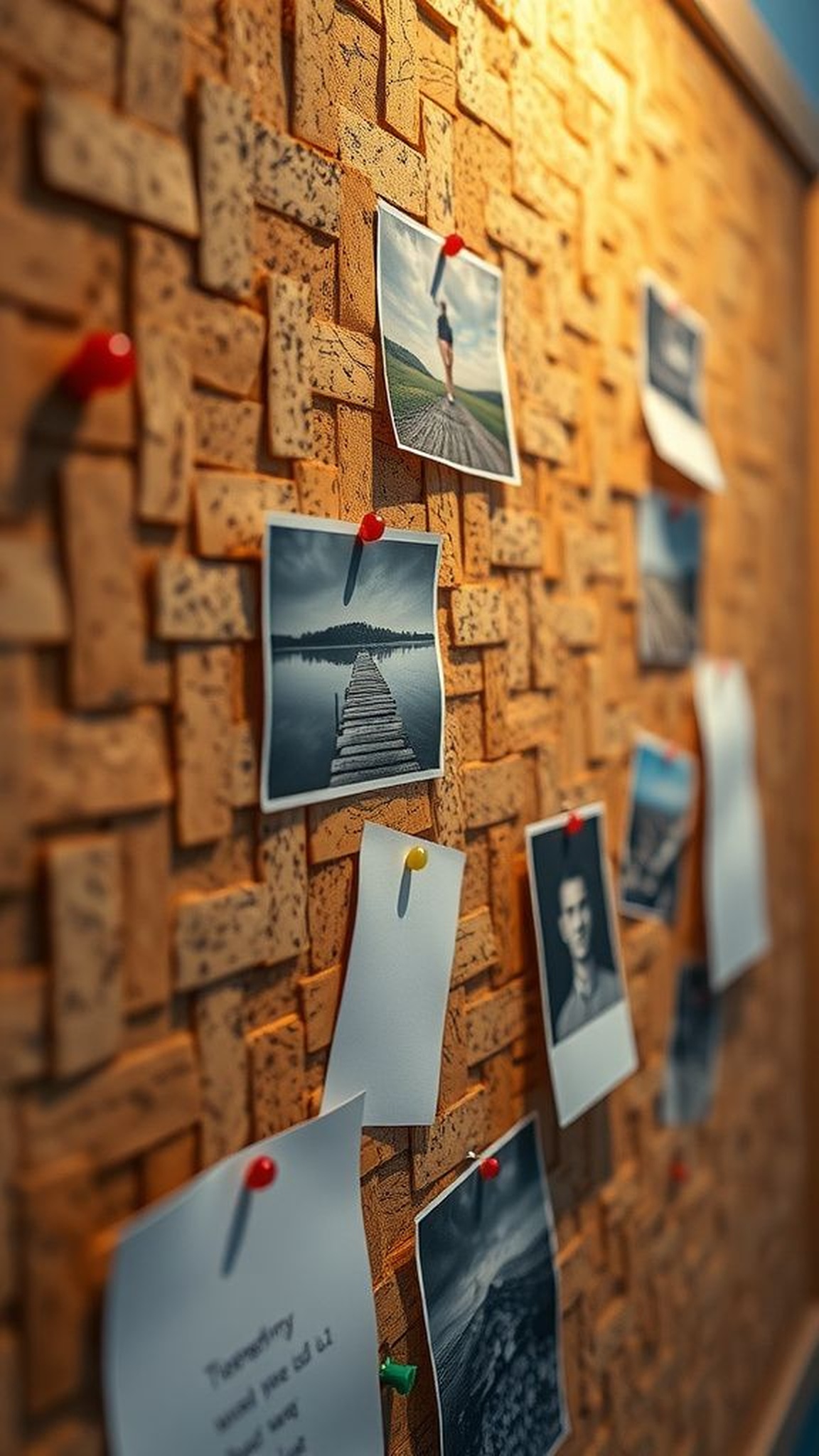 Cork bulletin board mosaic for notes and memories