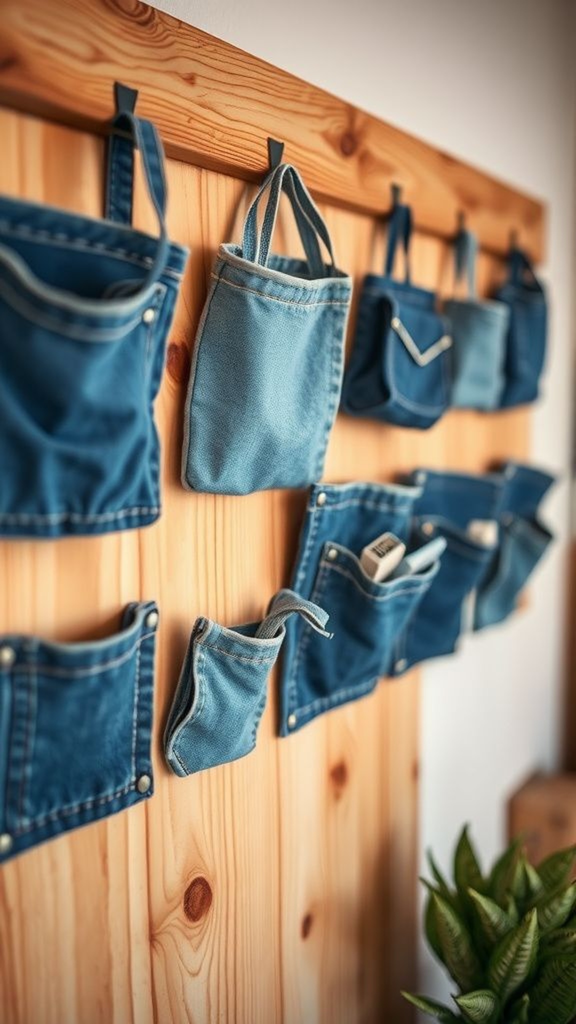 Denim pocket wall organizer for small objects