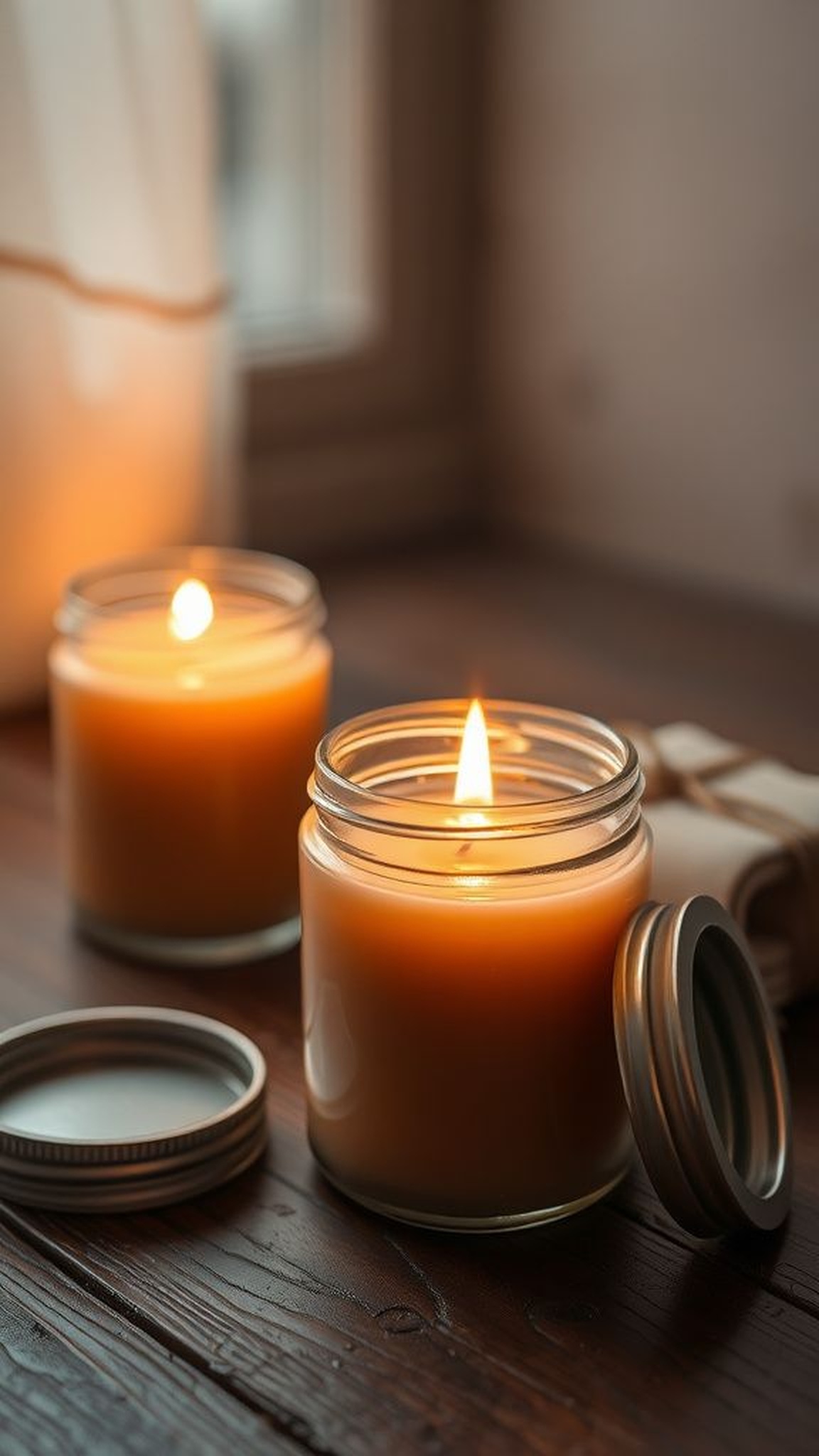 Jar candle with layered scents and rustic lid