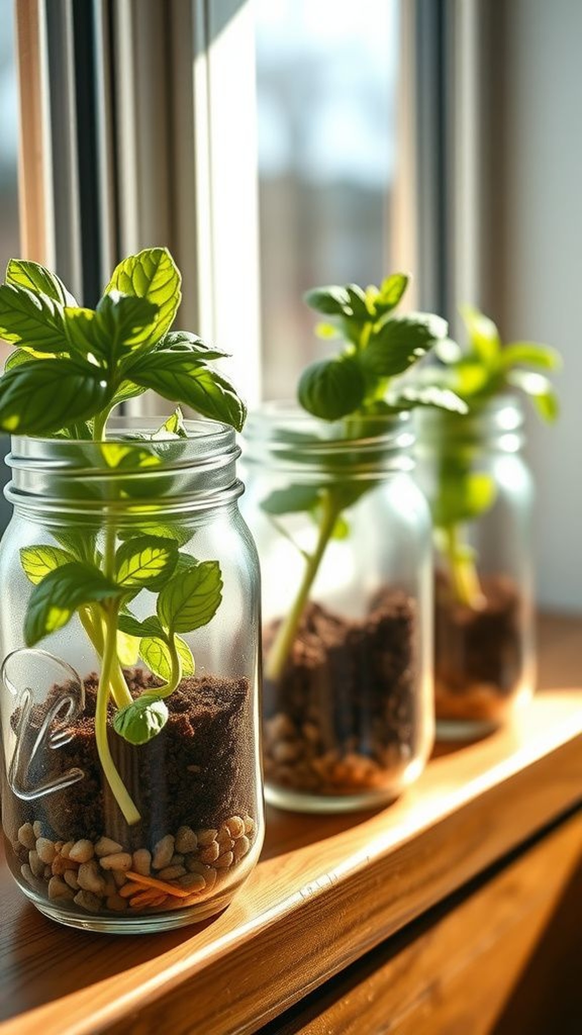 Mason jar indoor herb garden from scraps
