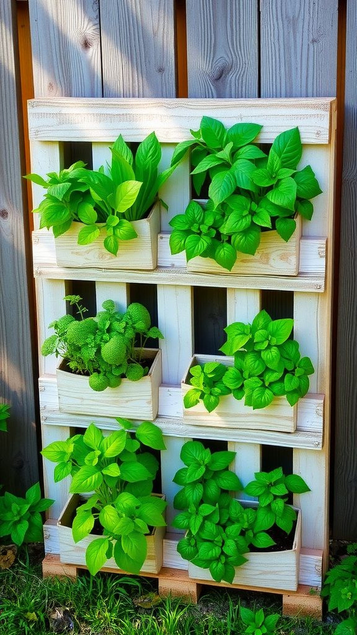 Pallet vertical garden for narrow outdoor spaces