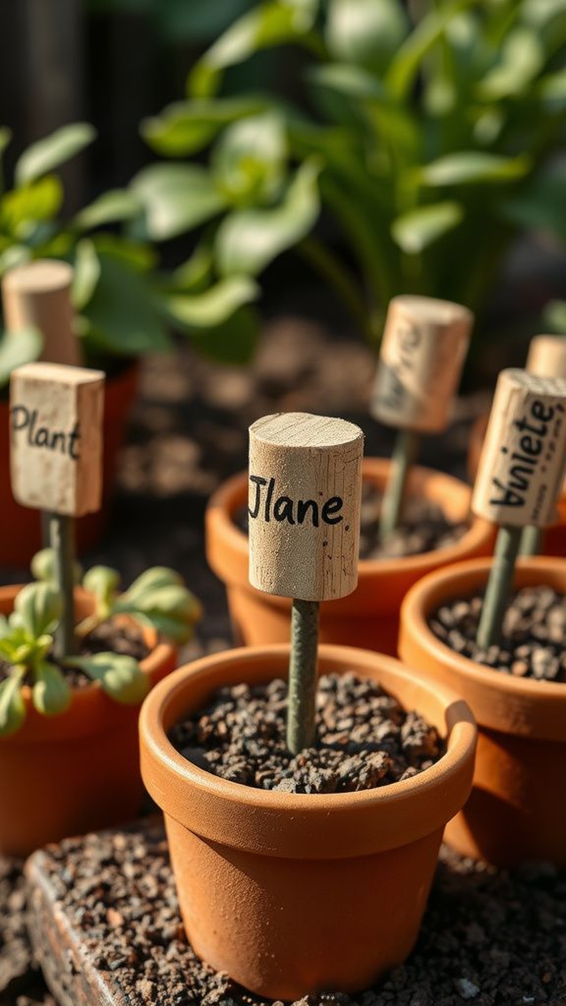 Wine cork mini herb markers and tiny signs