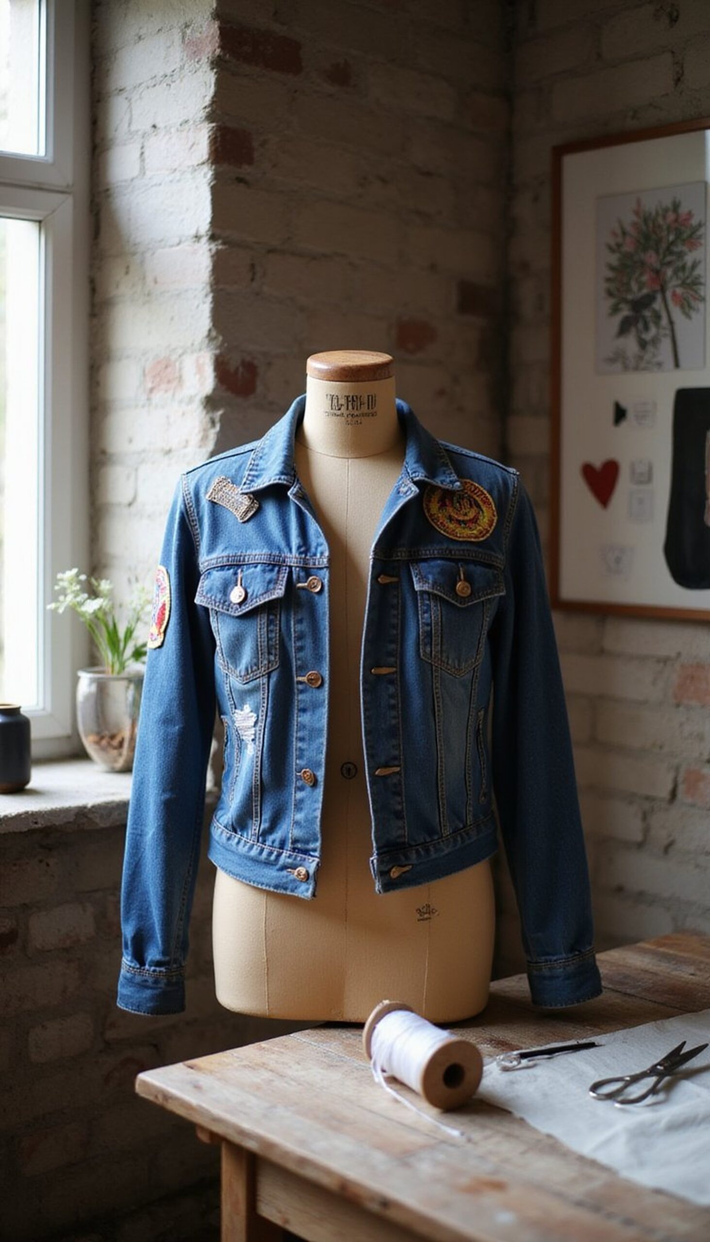 Denim Jacket Reworked With Embroidered Patch Panels