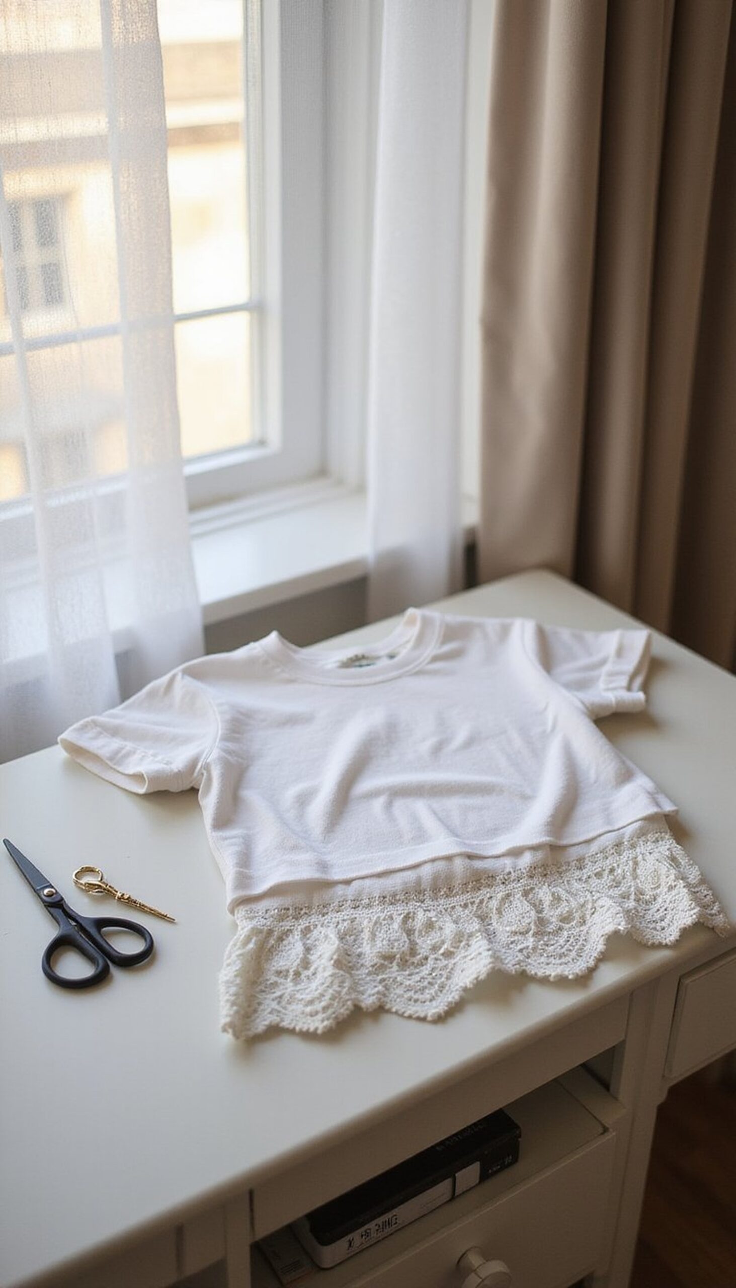 Upcycled Tee Crop Top With Lace Hem Finish