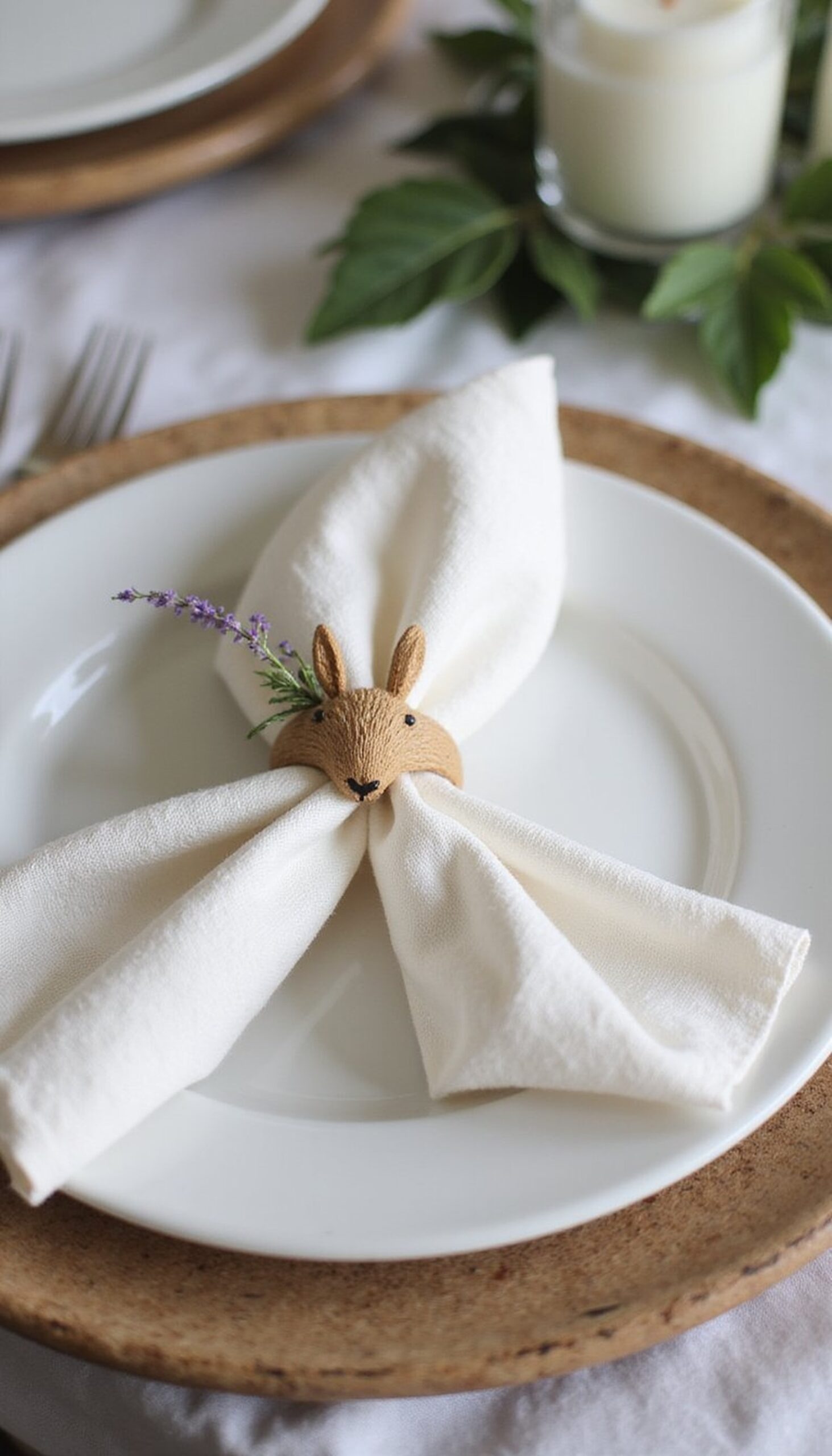 Bunny-ear napkin rings with fresh posies