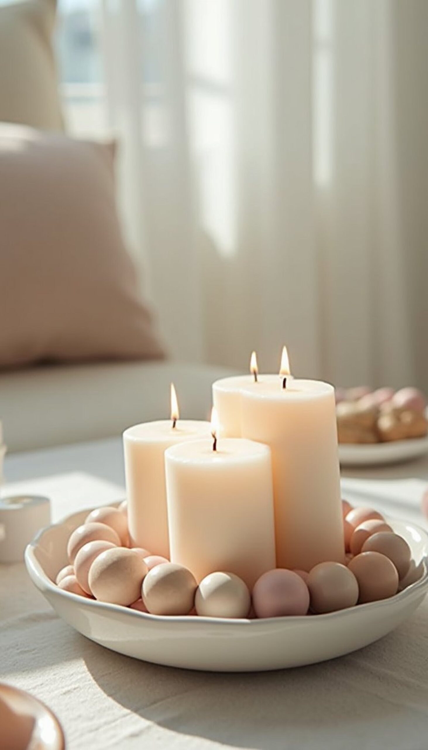Clustered candle trays with pastel beads