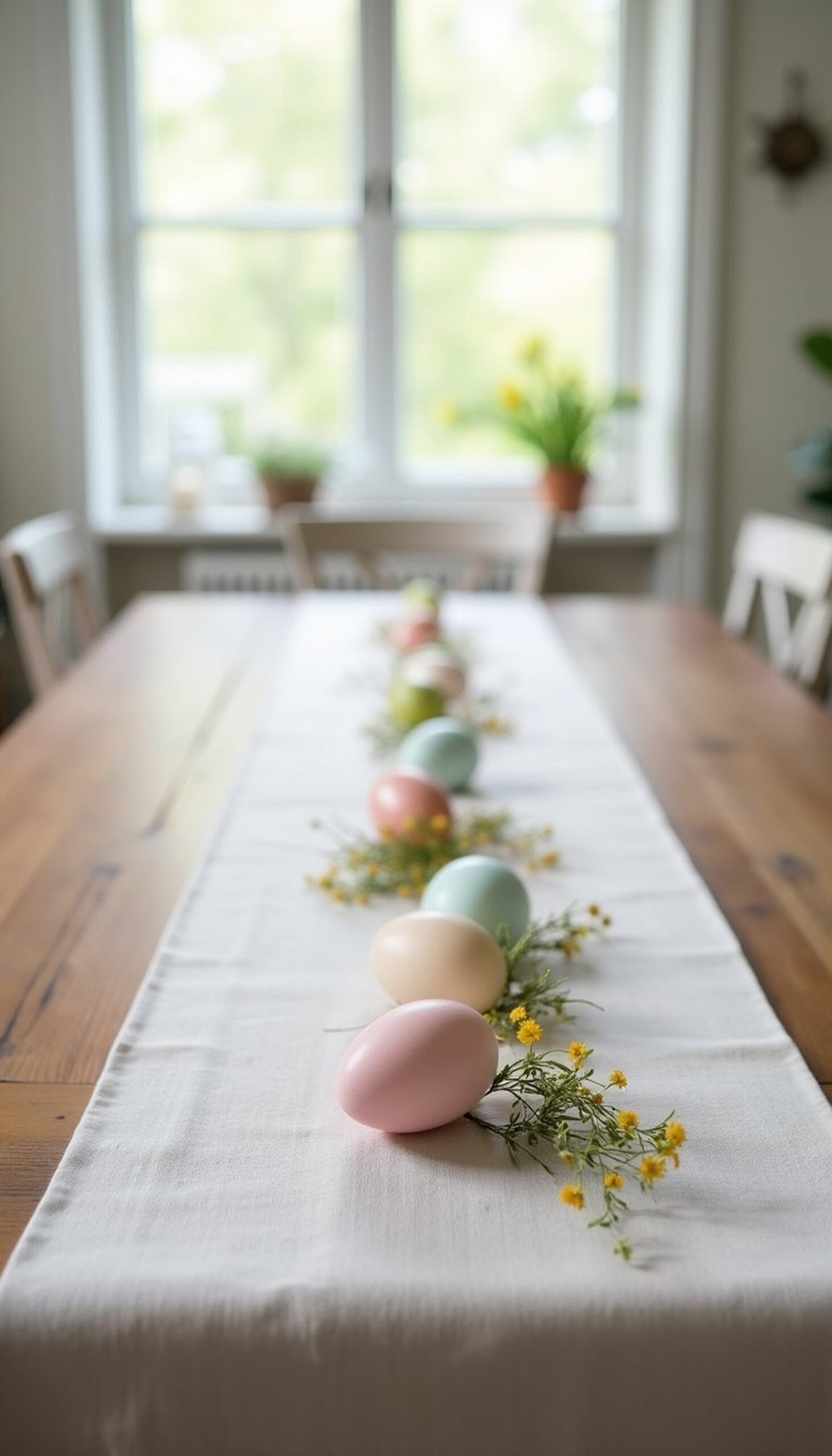 Painted egg runner with wildflower sprigs