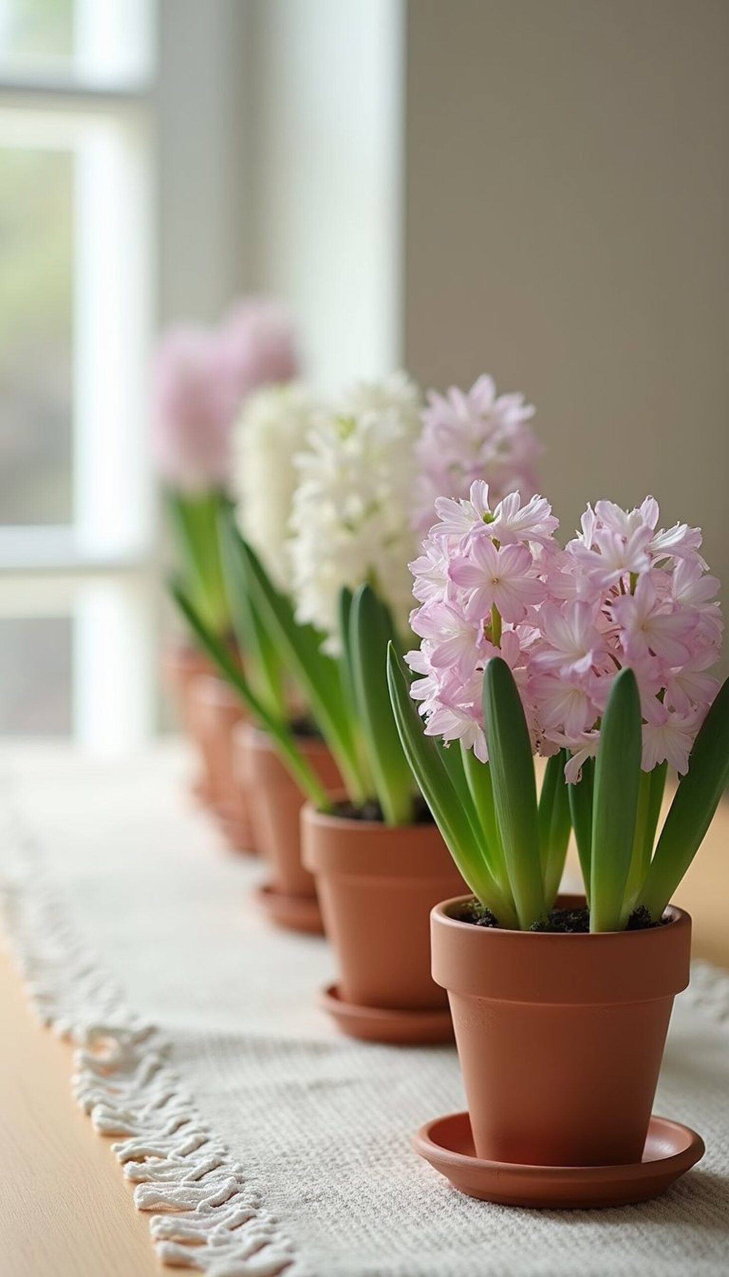 Terracotta hyacinth pots for a cheery spread