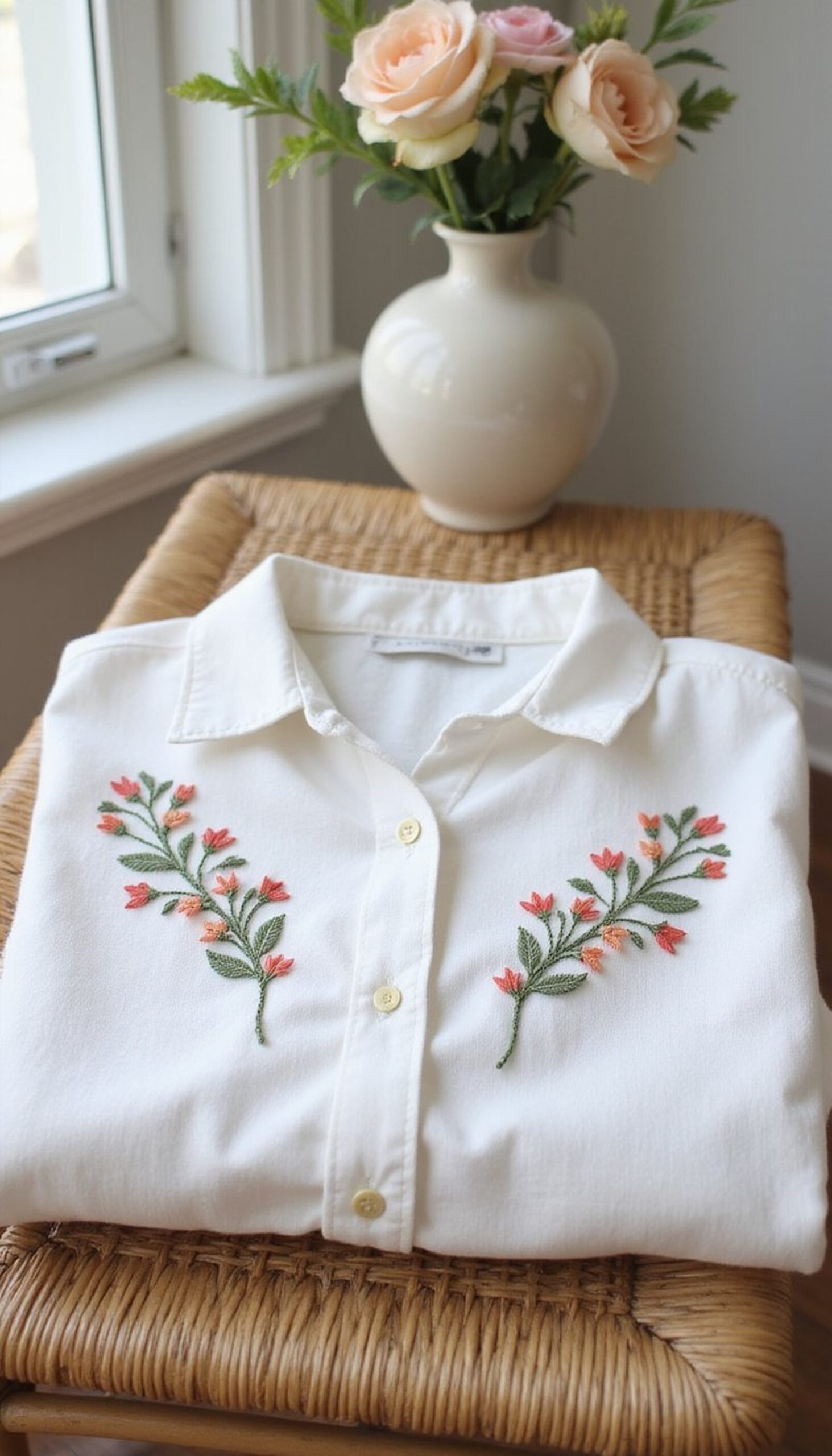 Hand-Embroidered Linen Shirt: Subtle Garden Motifs