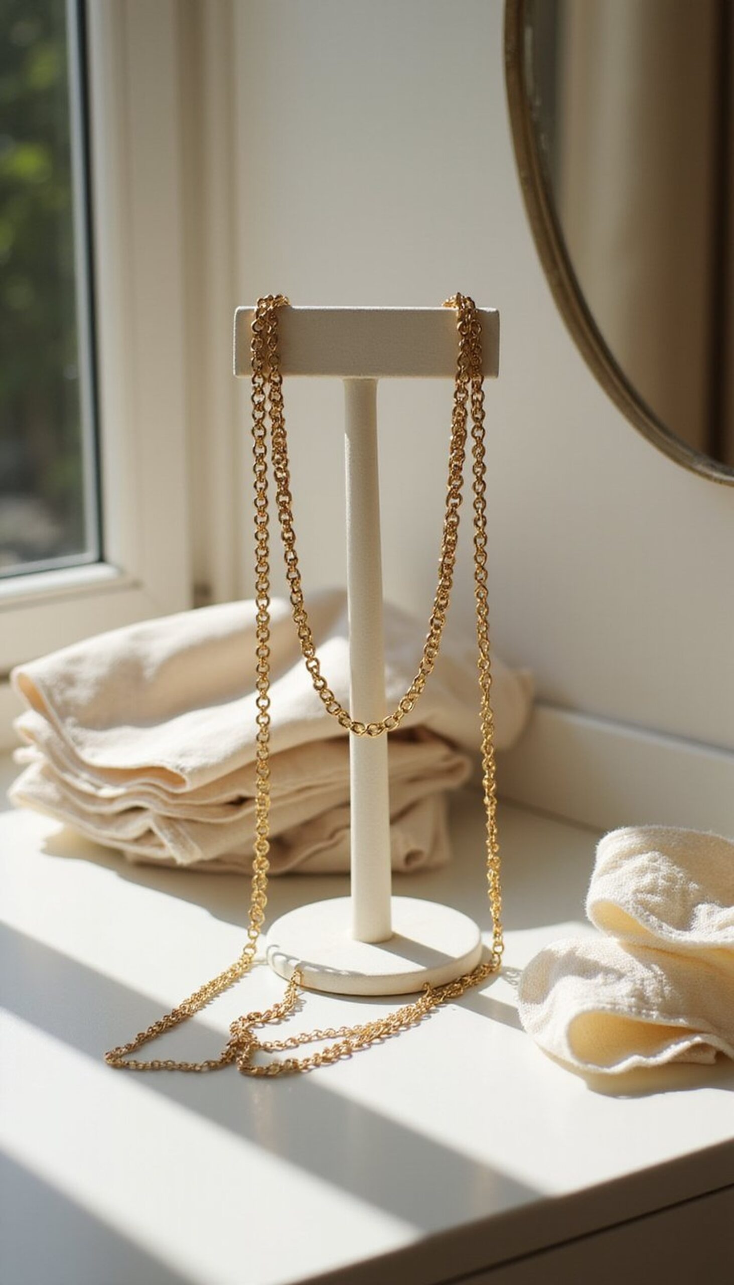 Ribbon-Chained Necklace: Soft Metallic Mix