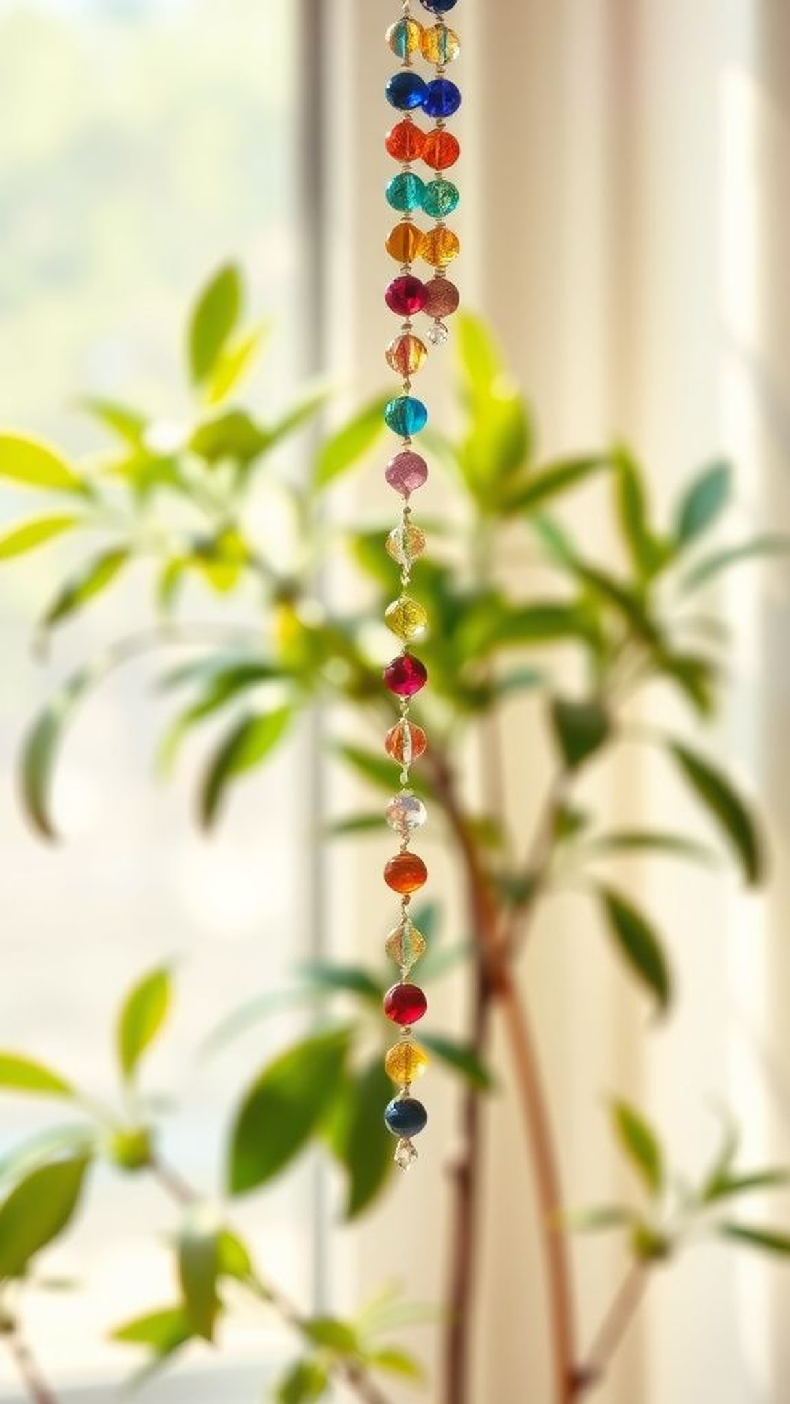 Beaded suncatcher with vintage glass and soft colors