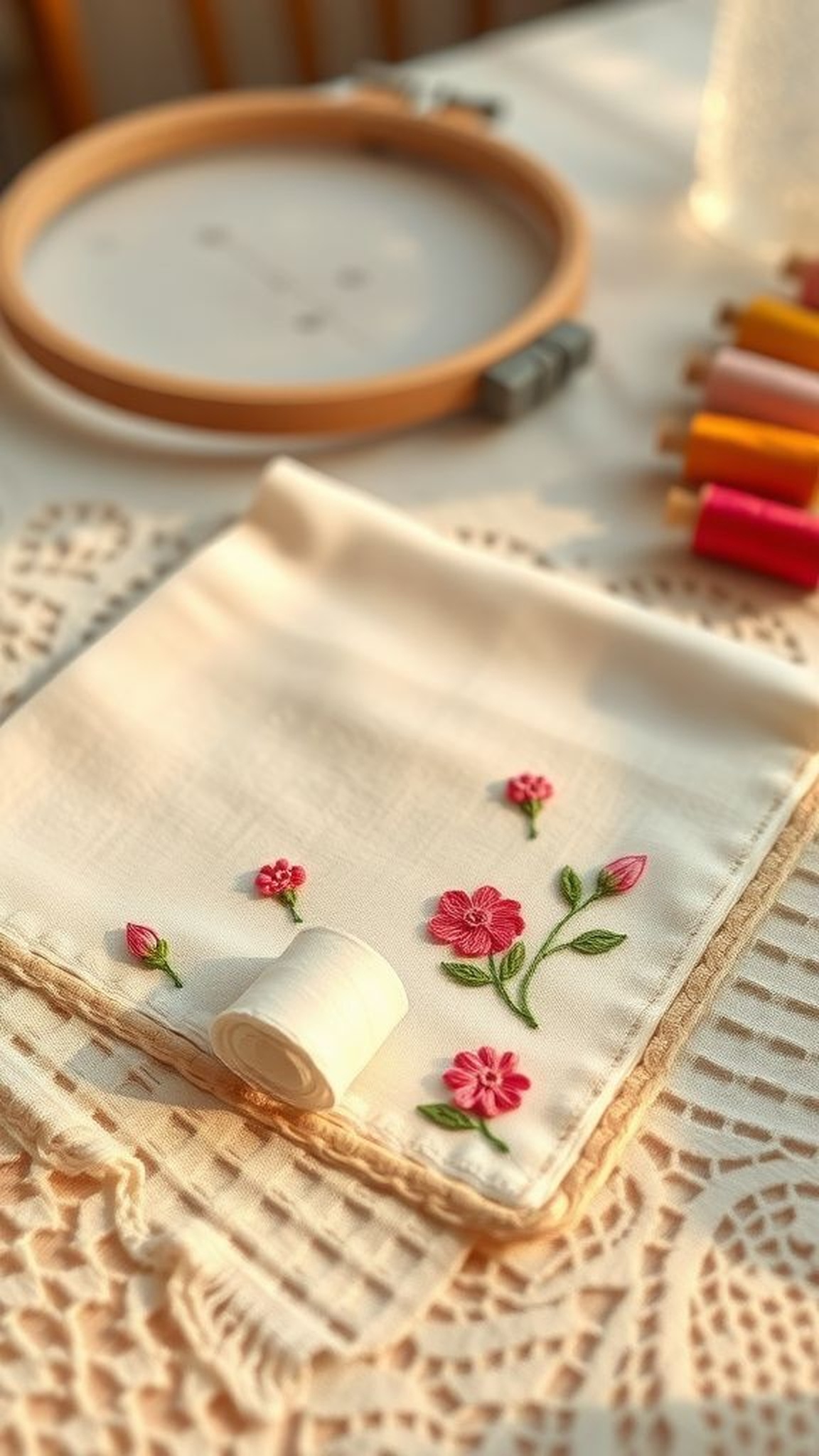 Embroidered handkerchief with a tiny floral motif