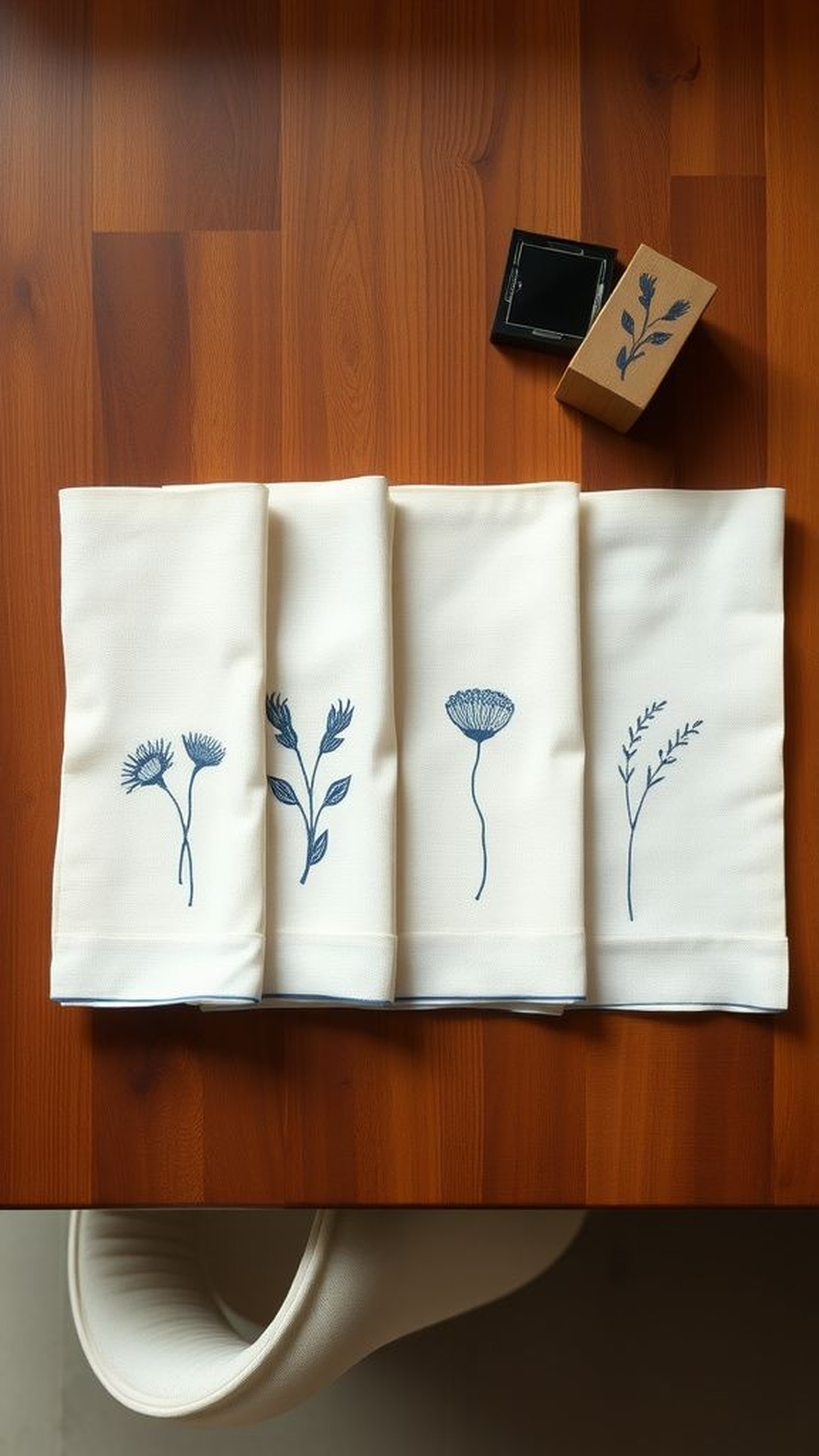 Hand-stamped linen napkins with subtle charm