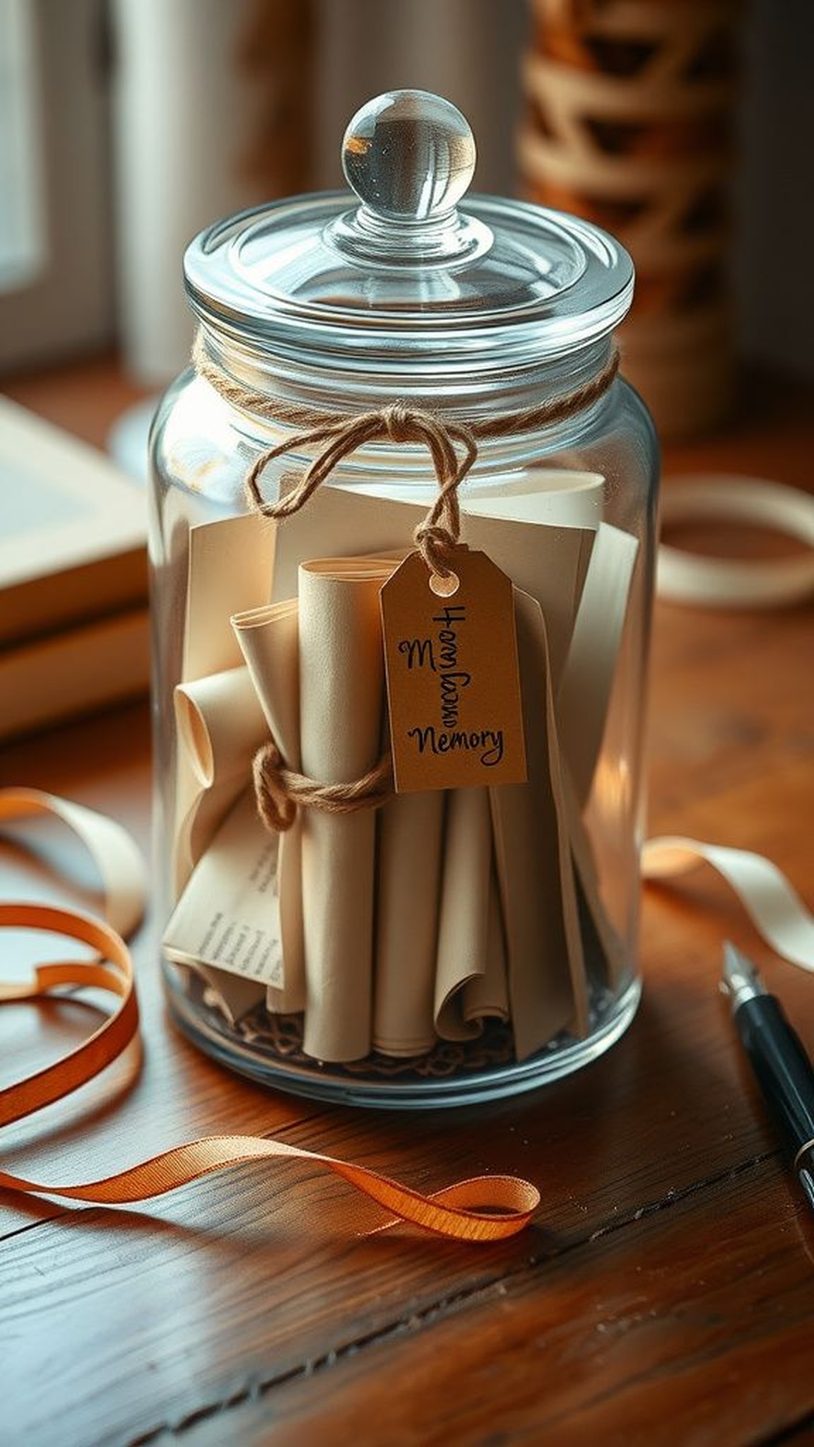 Memory jar filled with handwritten notes and keepsakes