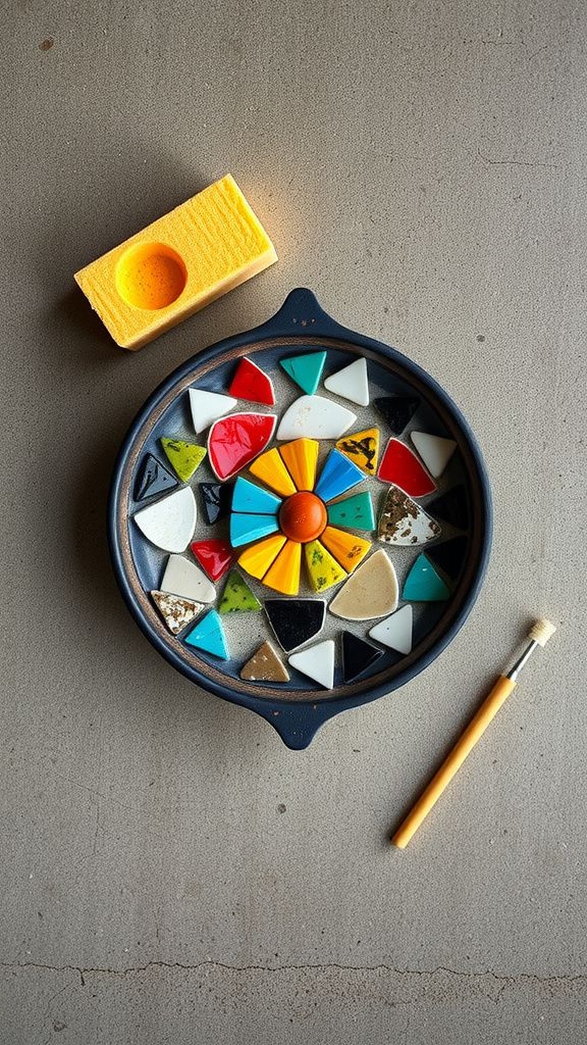 Mosaic trinket dish made from broken ceramics