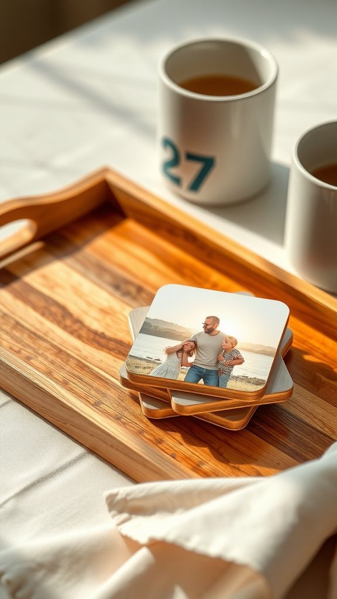 Photo coaster set sealed with glossy resin finish