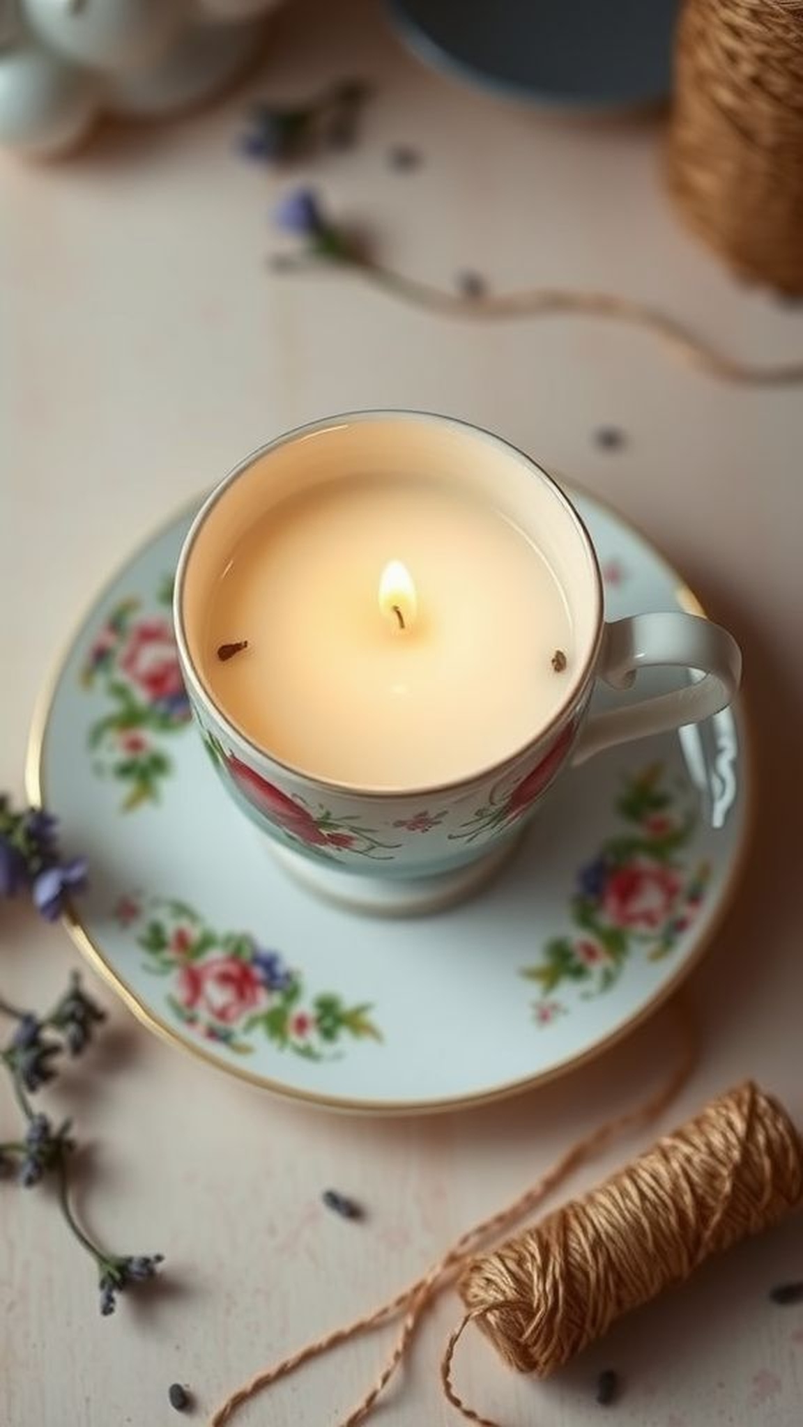 Teacup candle with vintage charm and soft scent