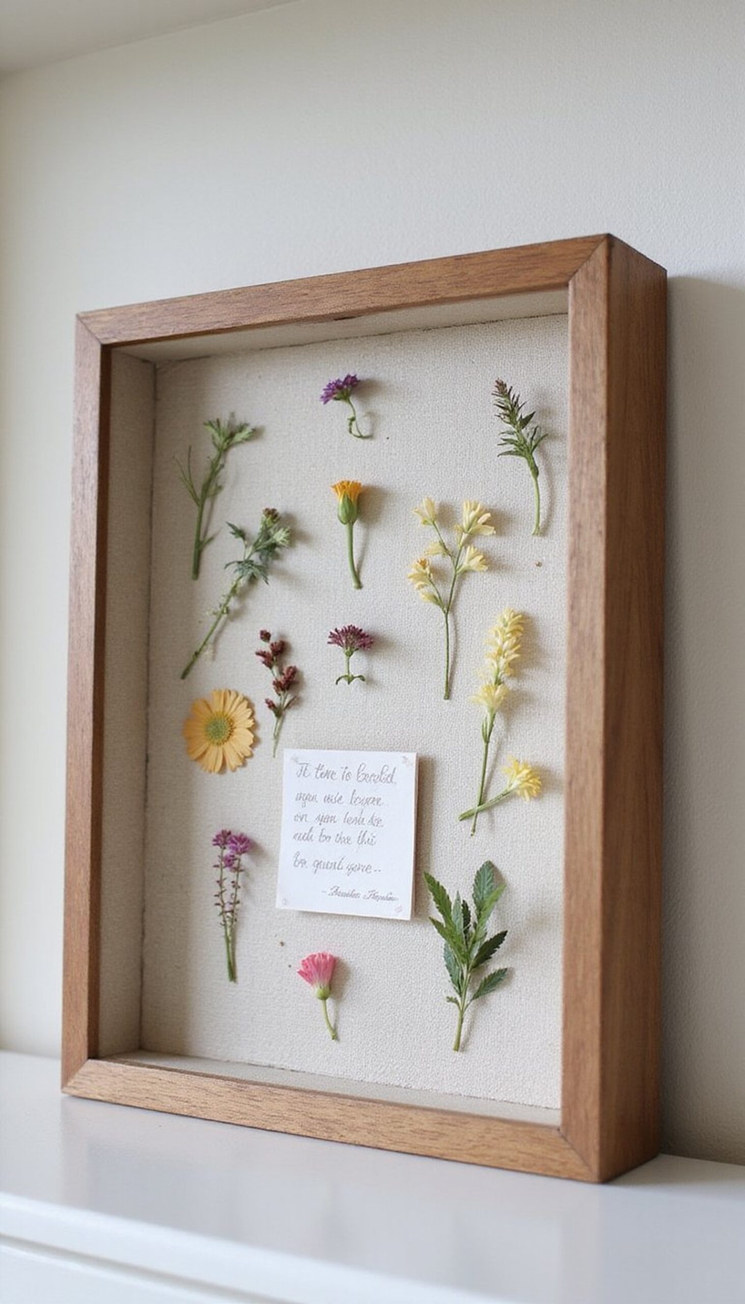 Floral shadow box memory keepsake with notes