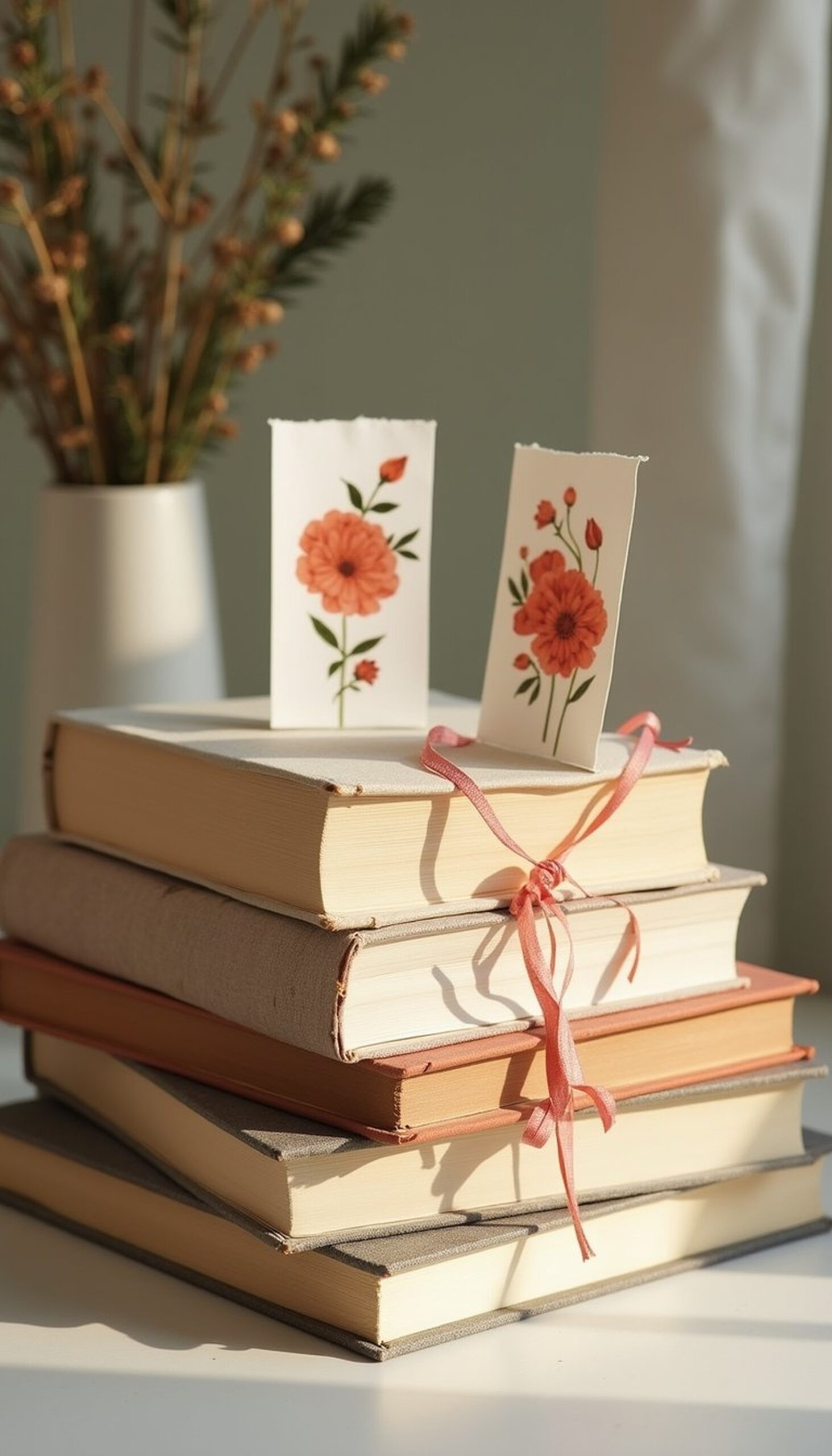 Paper pressed bookmarks with tiny blooms for books