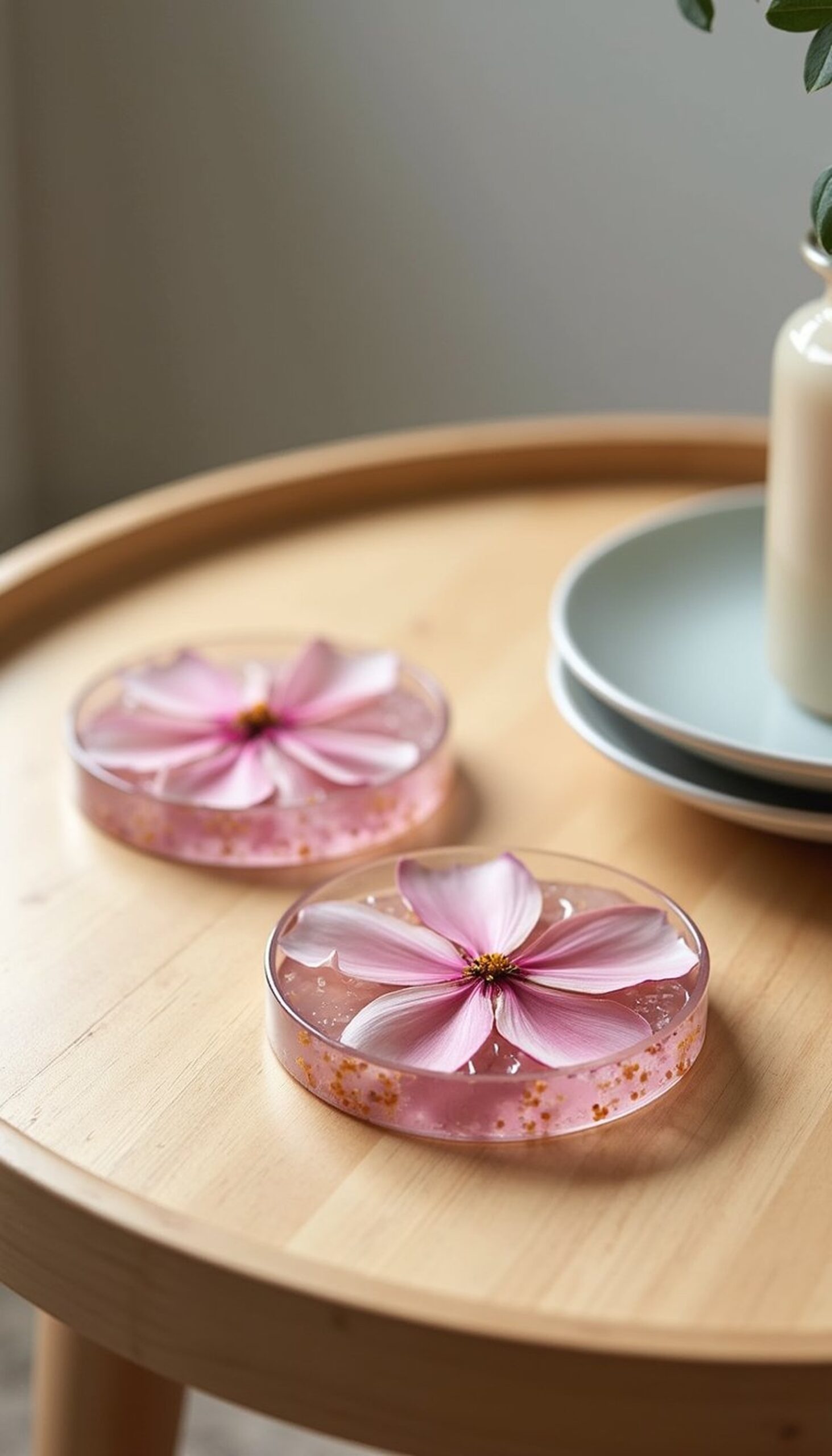 Pressed petal coasters for coffee chats