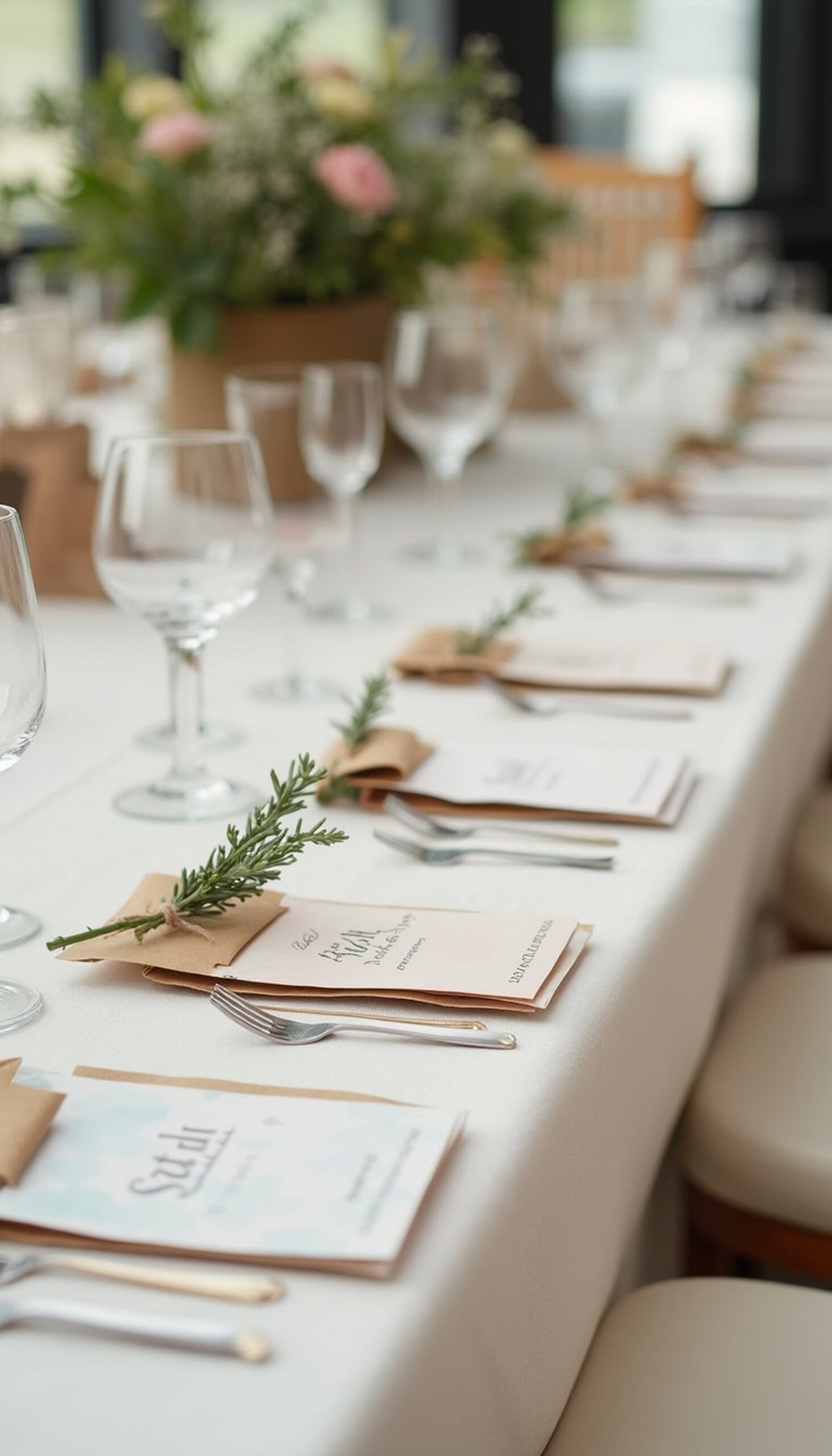 Seed packet place cards with sprigs for brunch favor