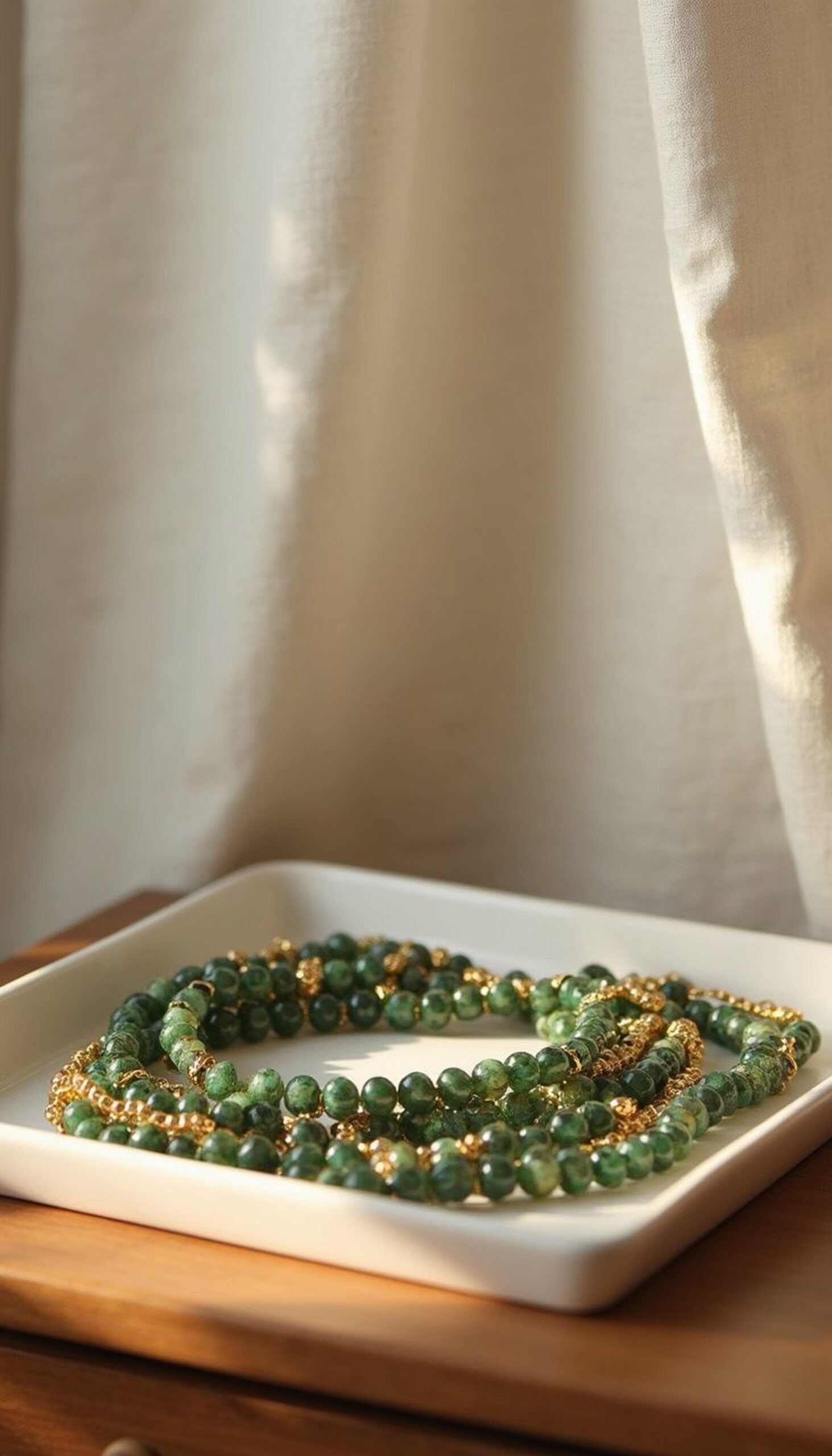Beaded Necklace with Emerald and Gold Beads