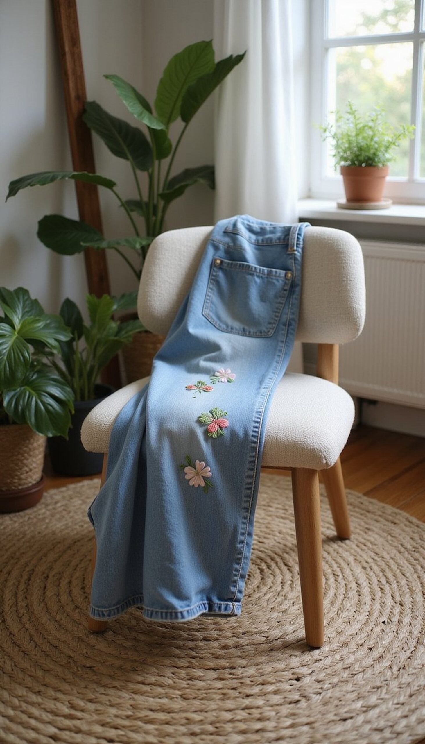 Embroidered Jeans with Little Clover Patches