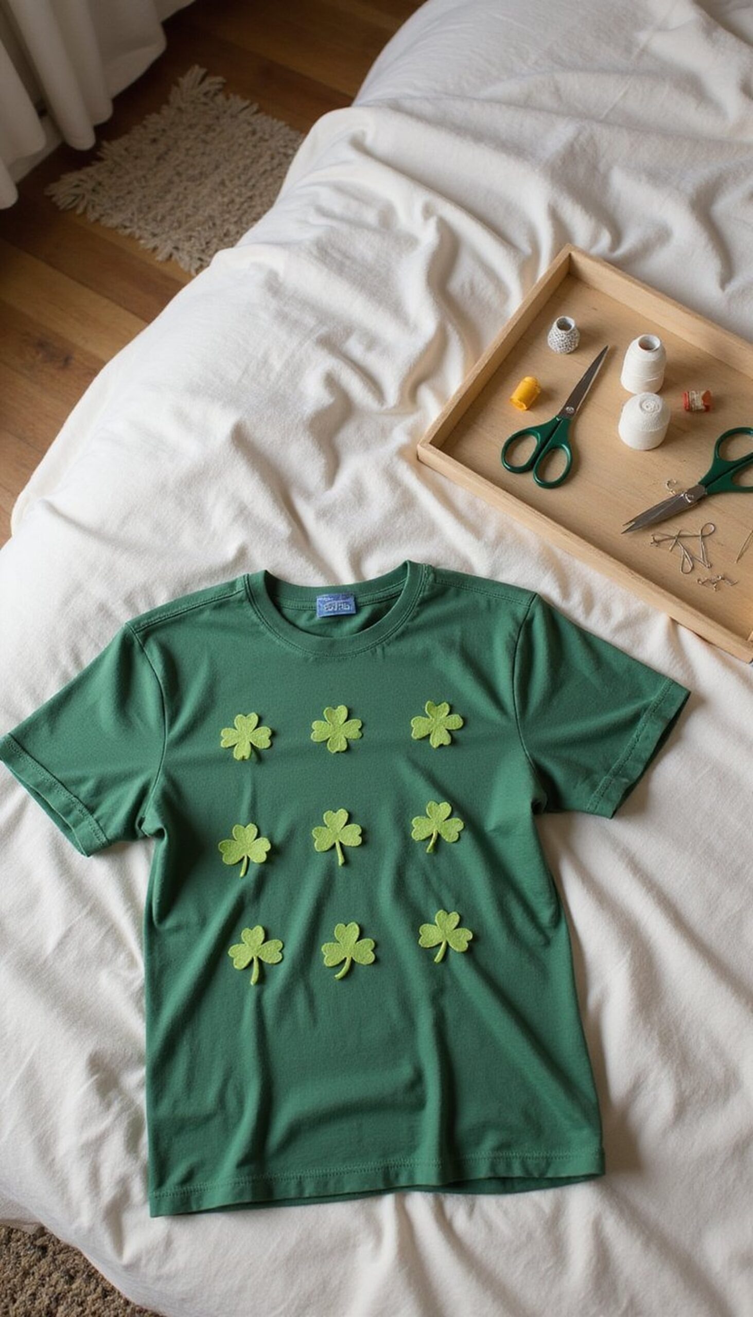 Green Shamrock Appliqué Tee with Texture