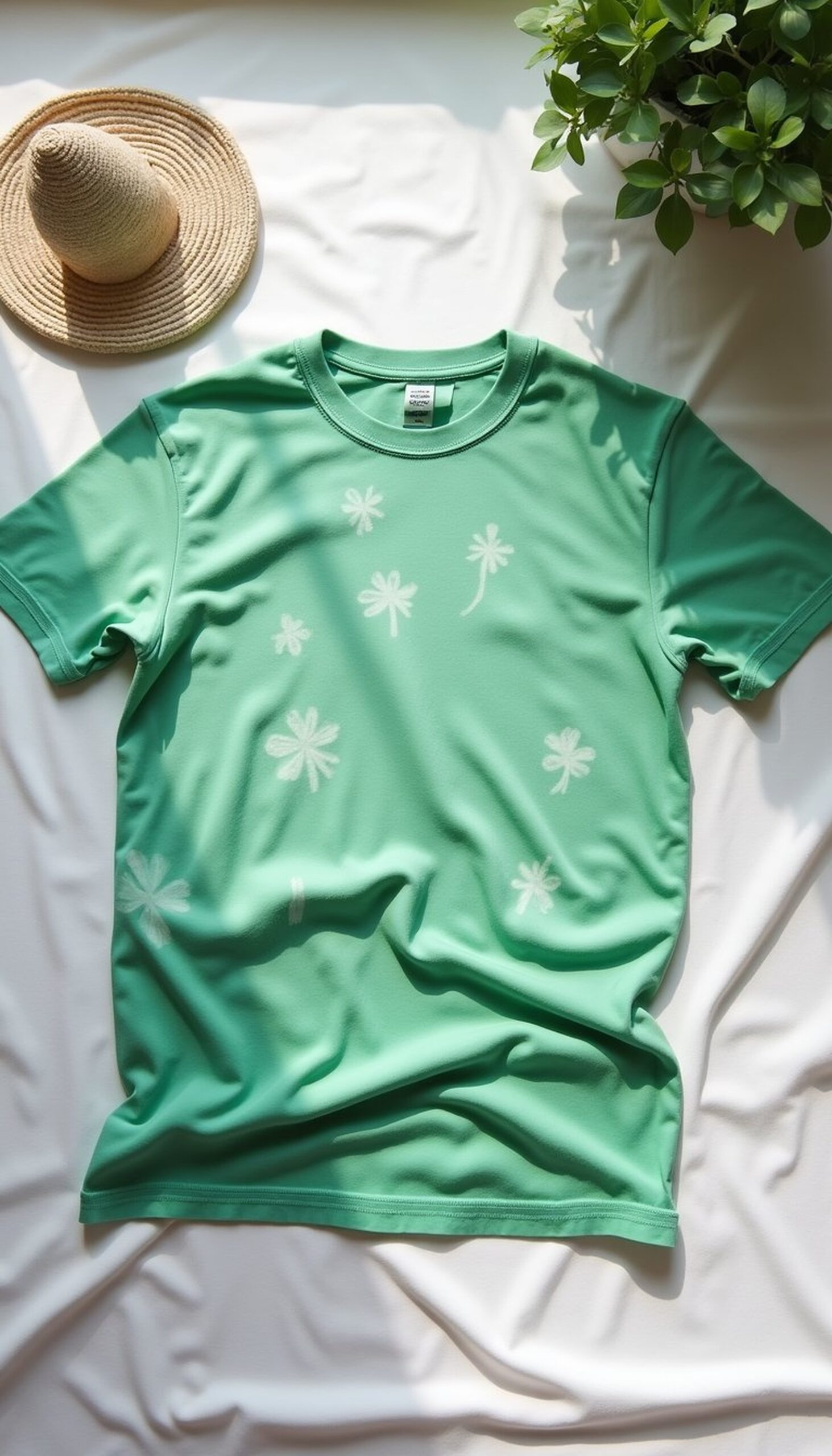 Green Tie-Dye Tee with Subtle Clover Shapes