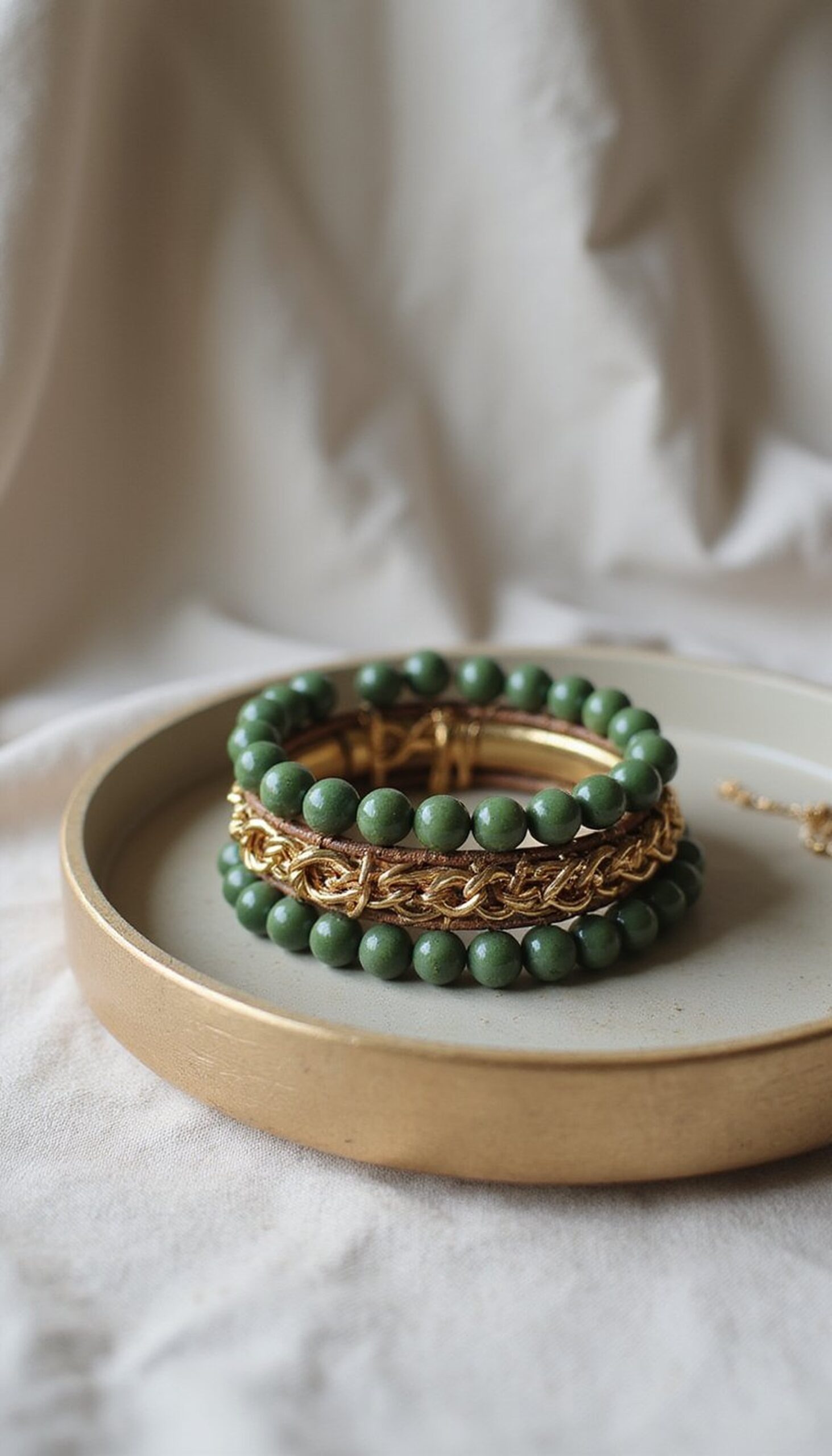 Layered Bracelet Stack with Green Accents