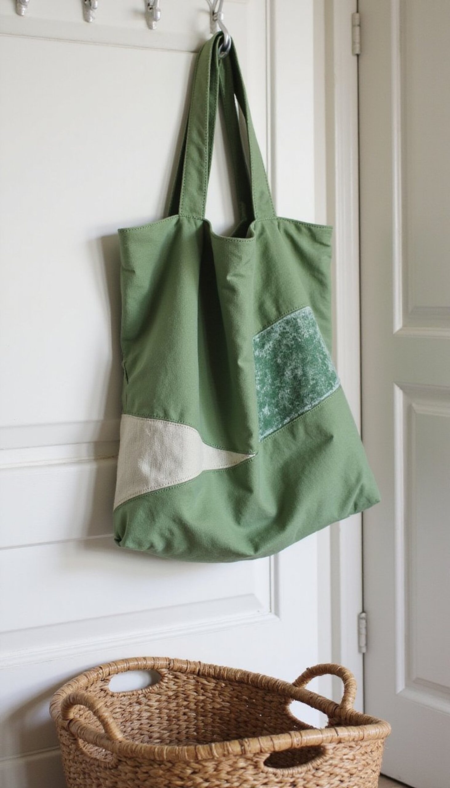 Patchwork Tote Bag with Green Fabric Scraps