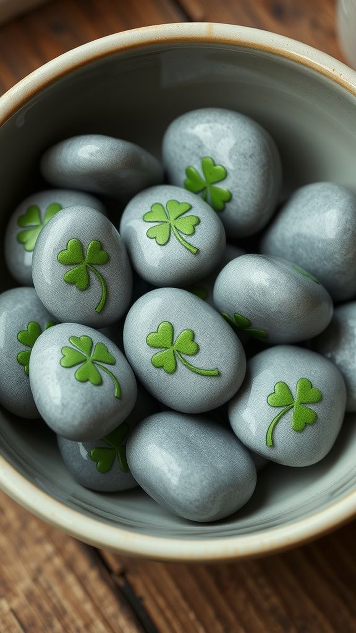 Hand-painted lucky rocks with tiny clover faces
