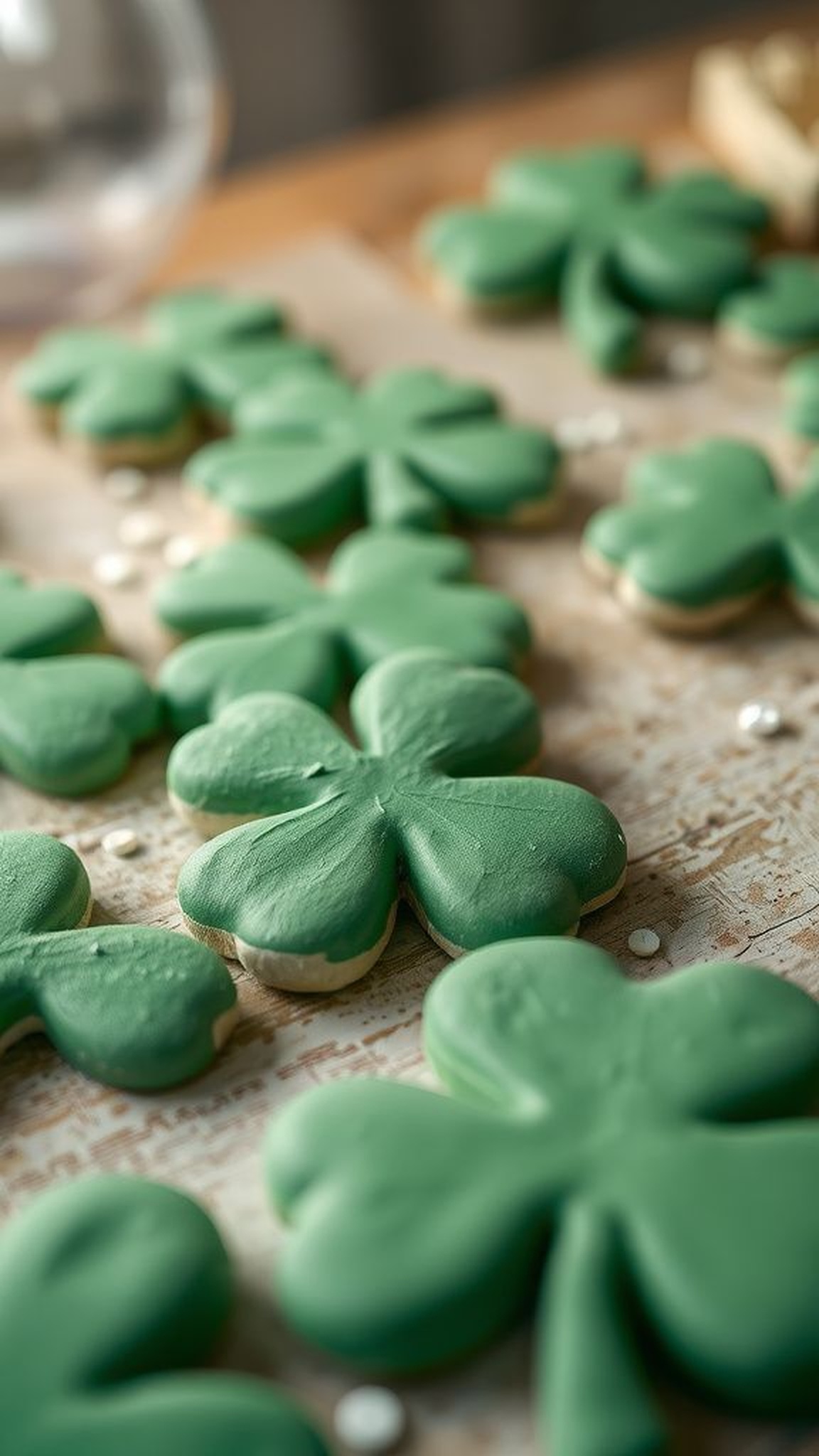 Salt dough shamrocks with textured painted finish