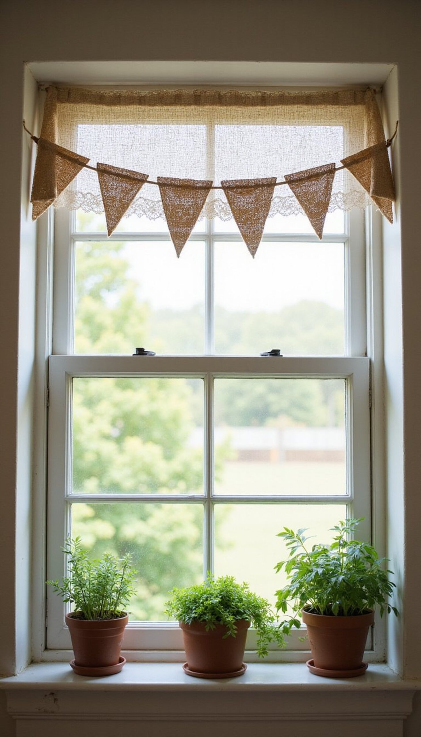 Burlap and lace clover bunting for windows