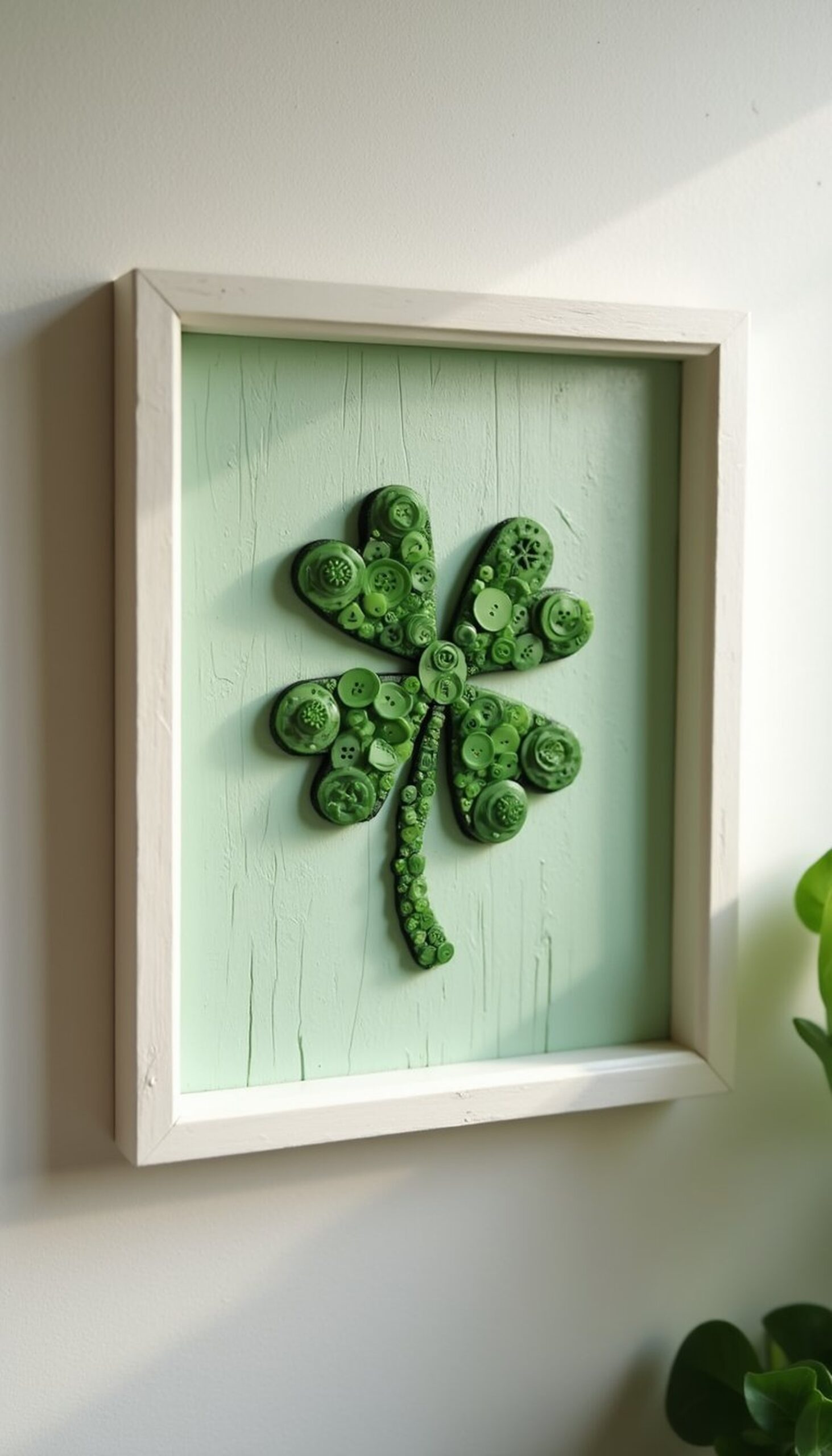 Button-covered clover wall hanging idea
