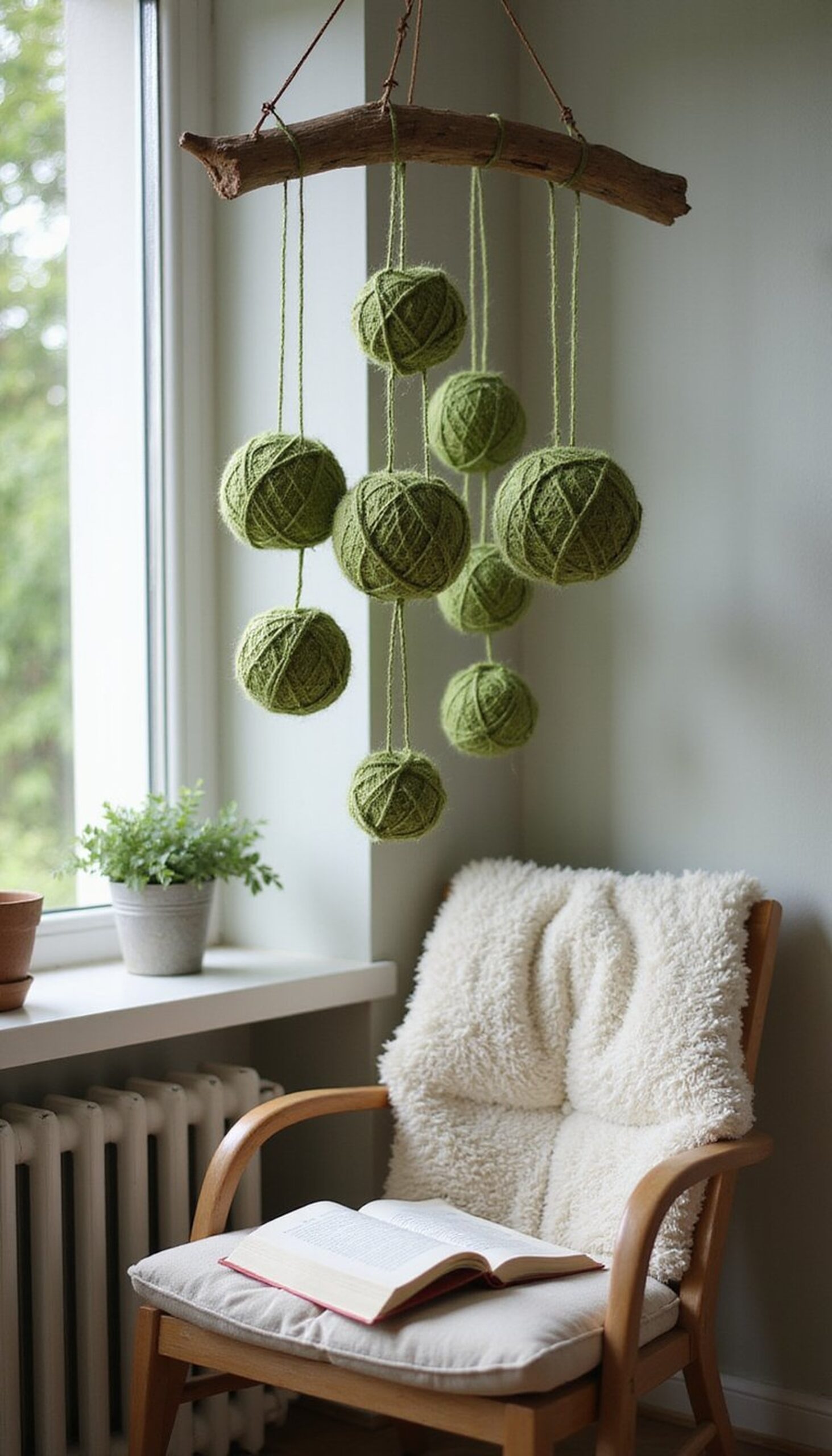 Hanging yarn-wrapped shamrock mobiles