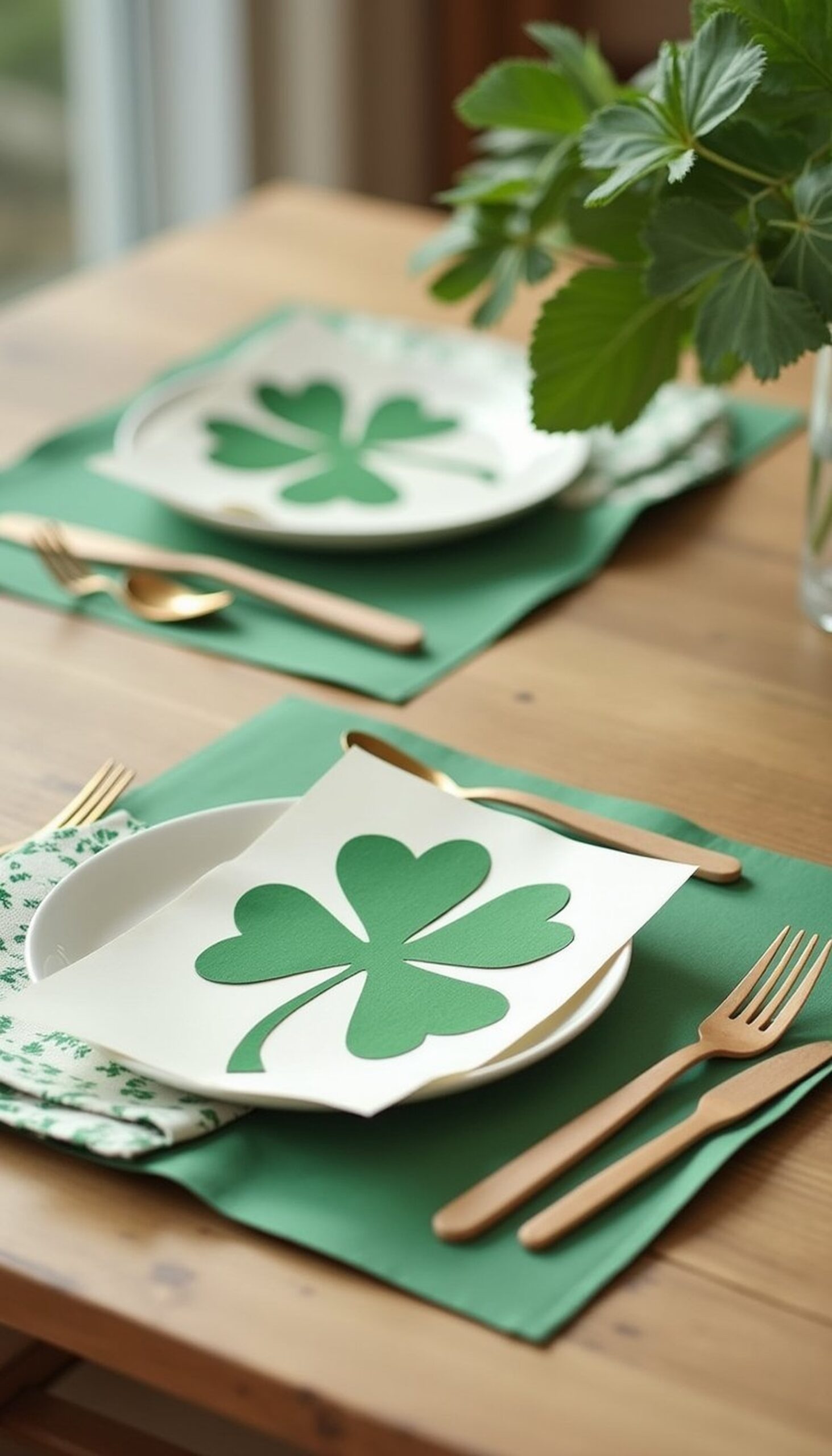 Layered paper placemats with clover cutouts