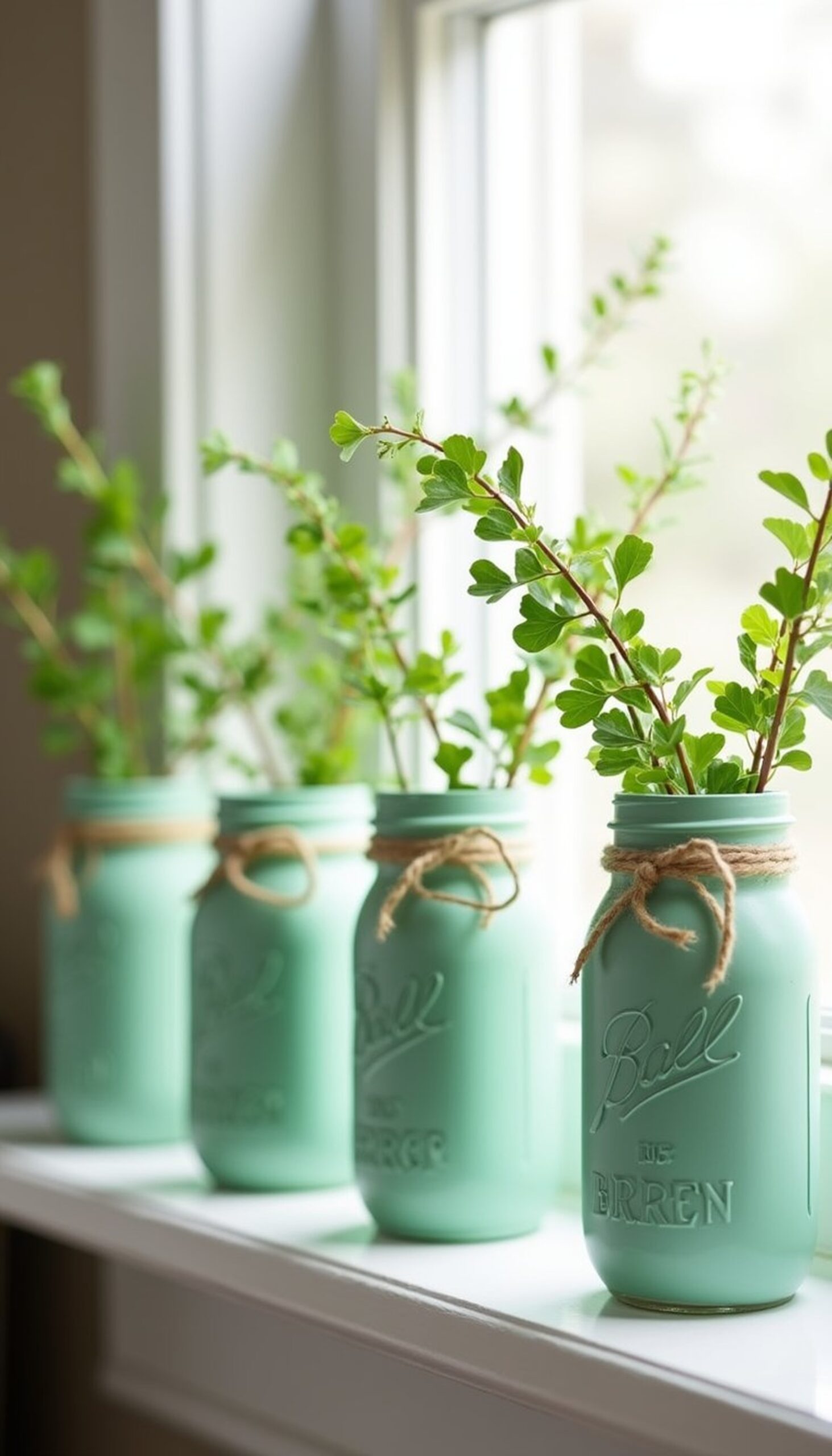 Mason jar clover bud vases: kitchen shelf idea