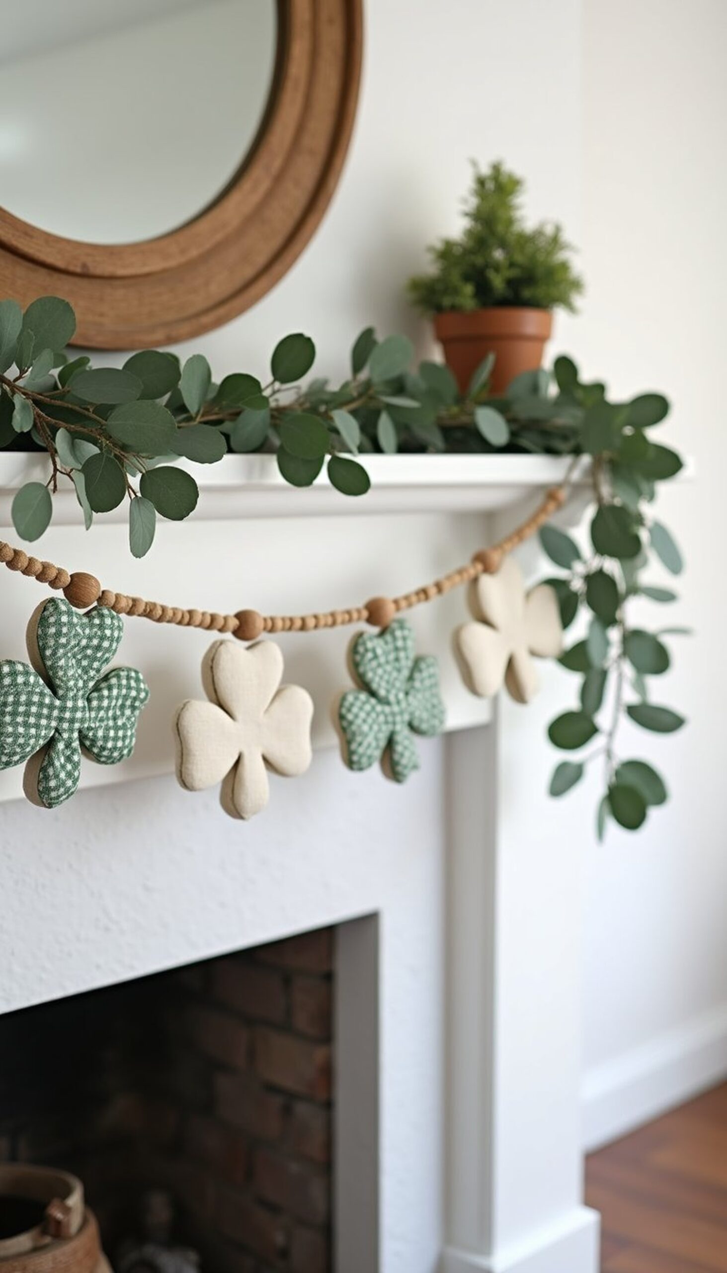 Shamrock garland strung across the mantle
