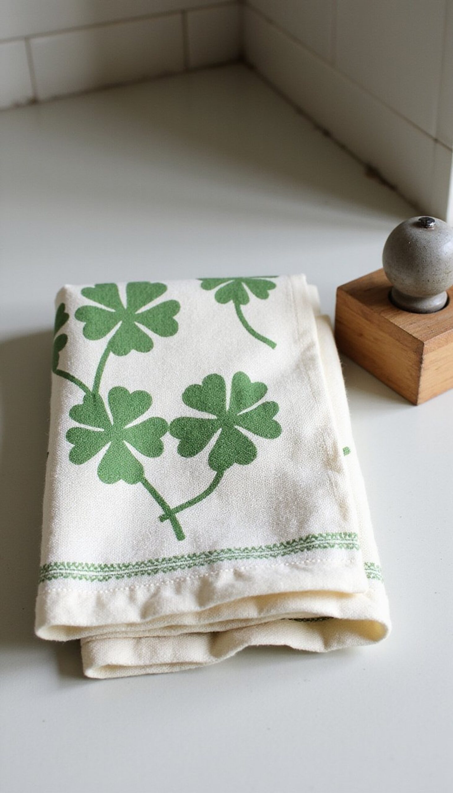 Stamped tea towels with clover patterns