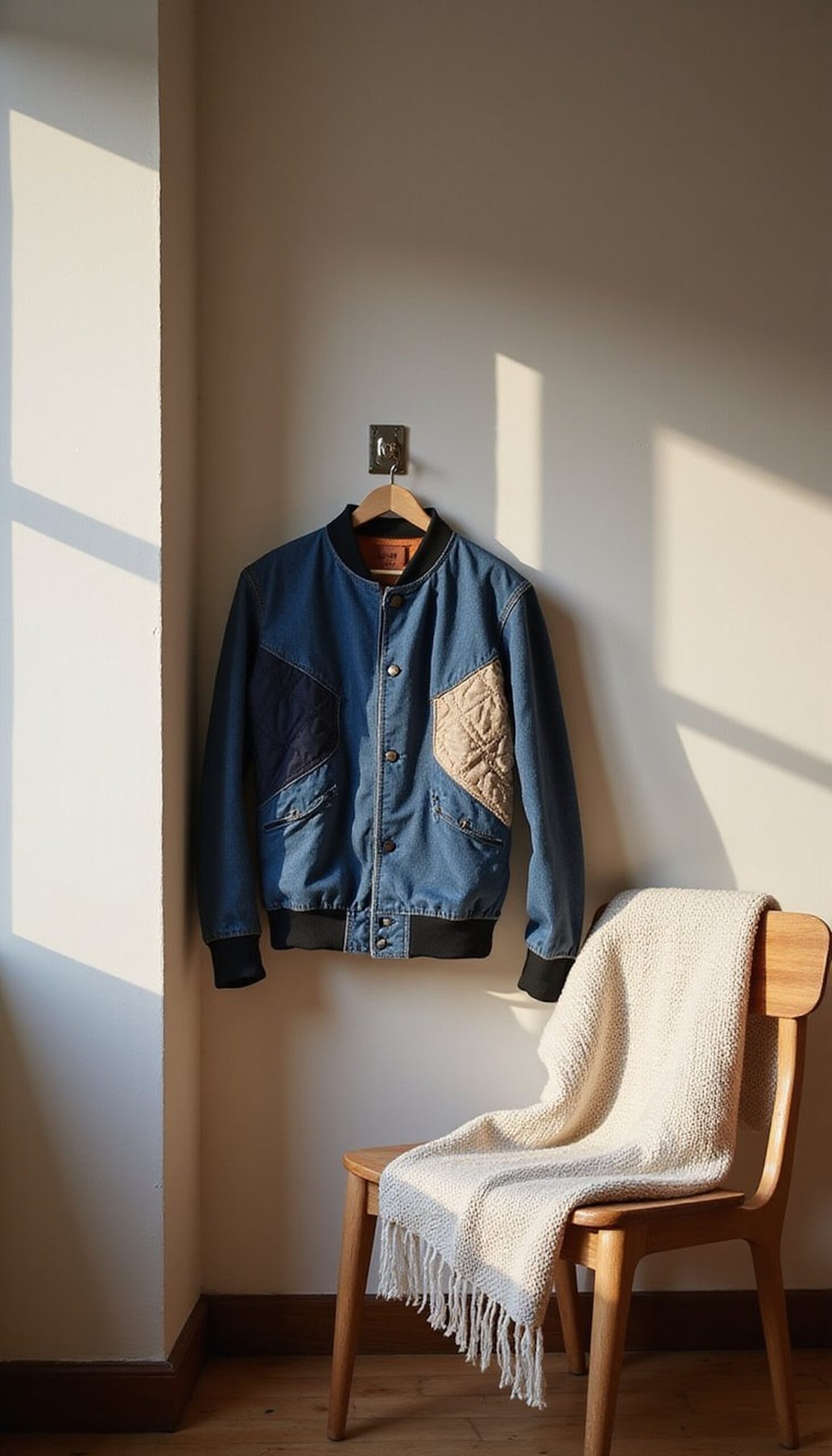 Denim bomber jacket with quilted panels