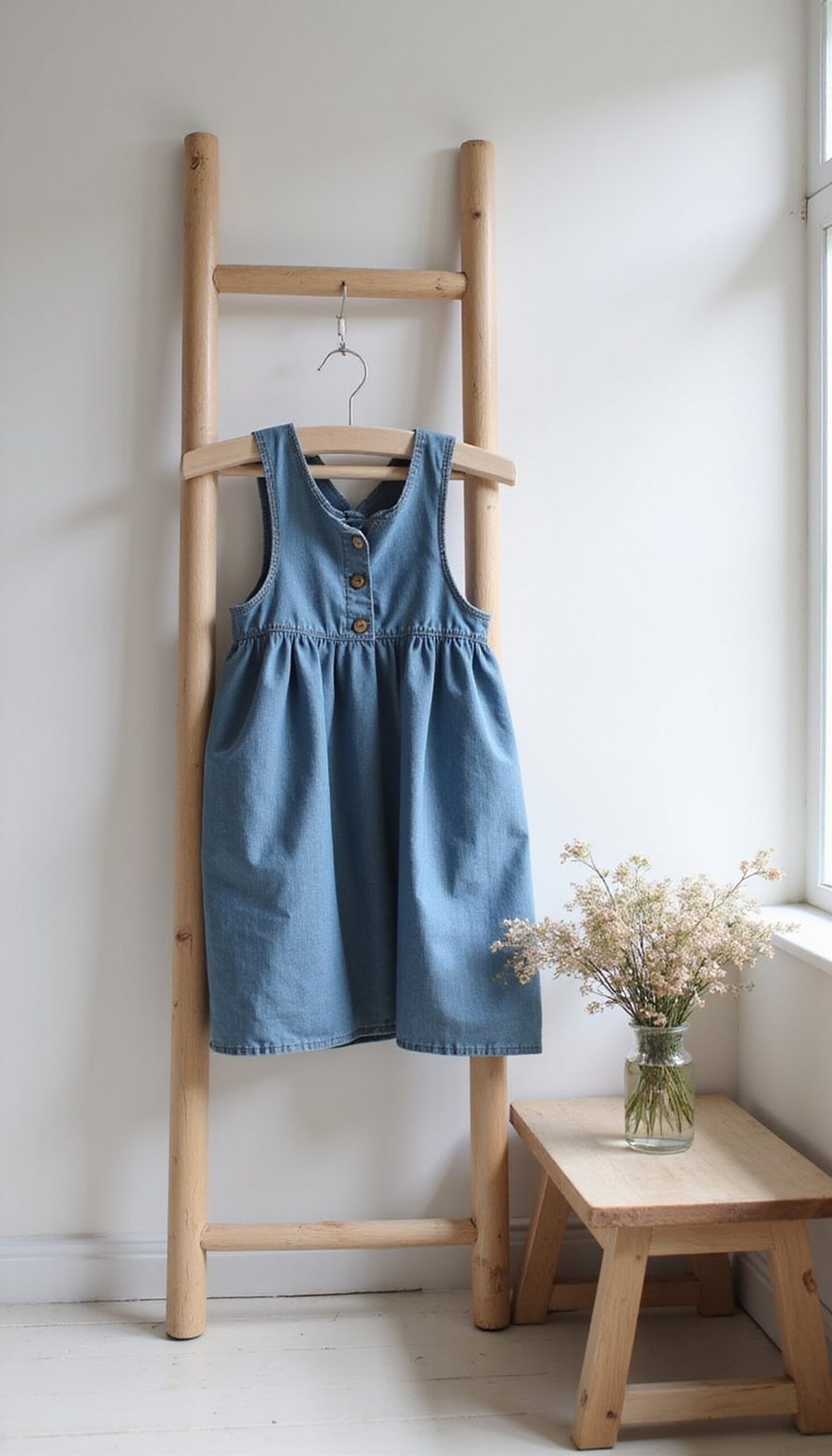 Denim pinafore dress for playful layering