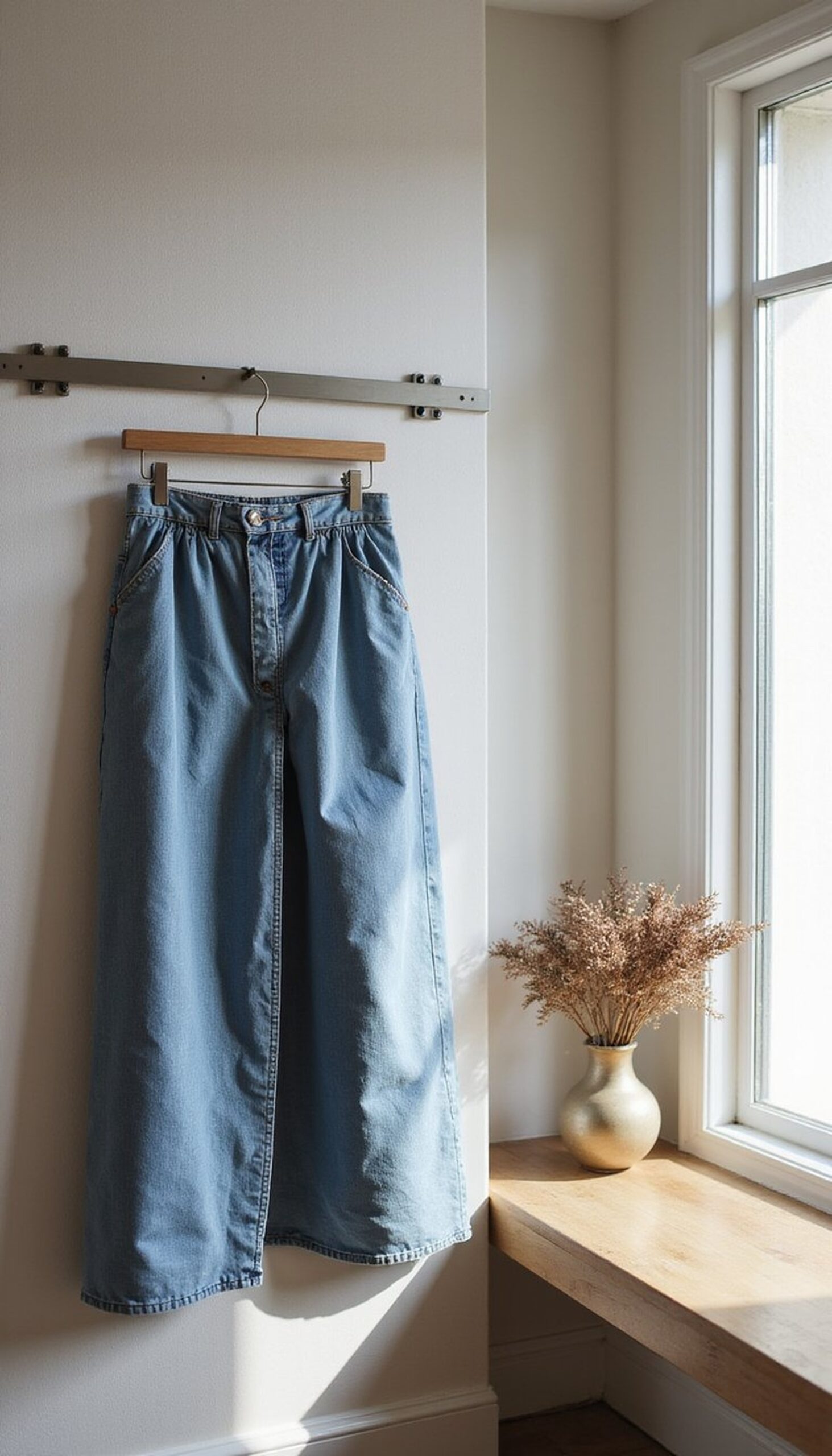 Maxi denim skirt with side slits and movement