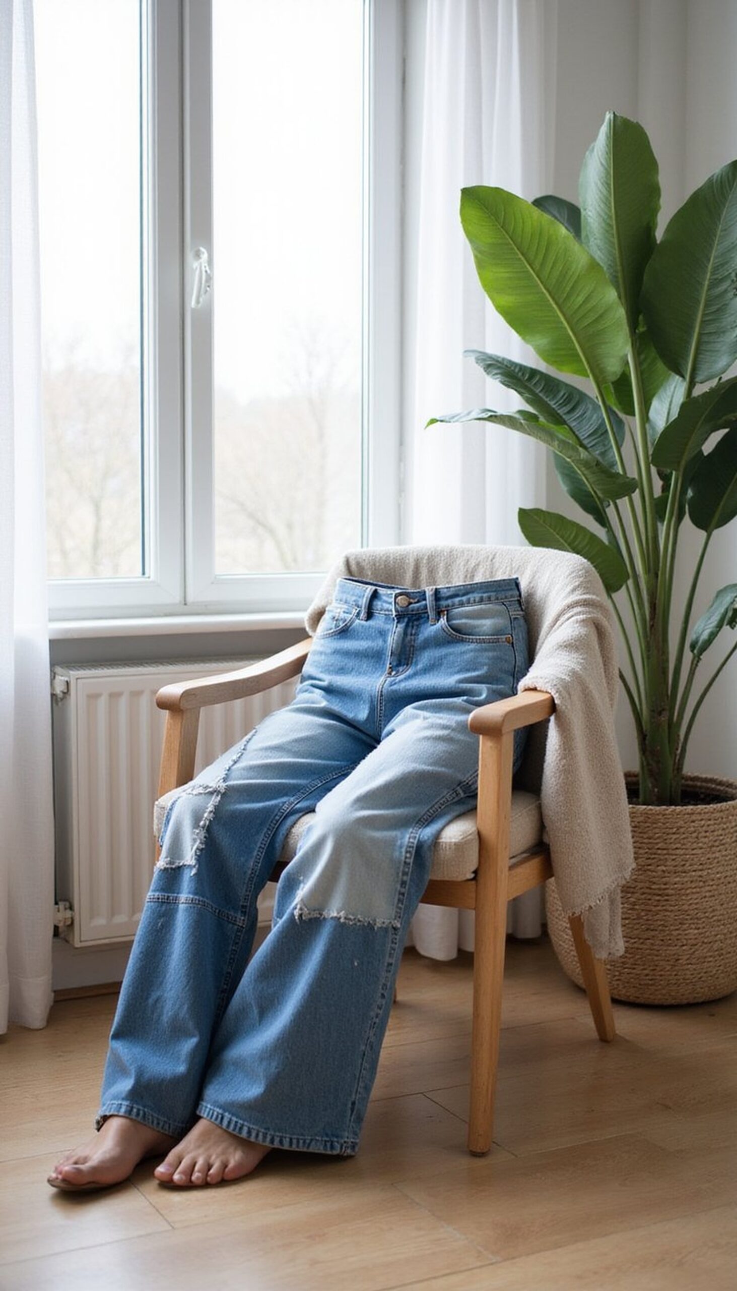 Patchwork wide-leg jeans with vintage vibes