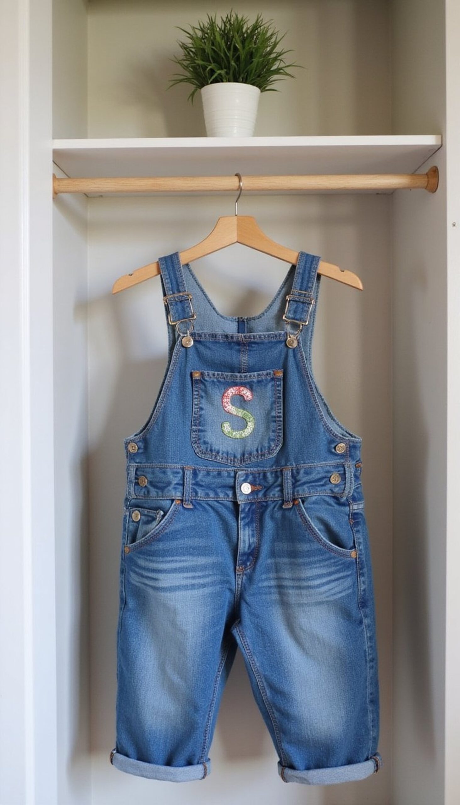 Personalized denim overalls with embroidered name