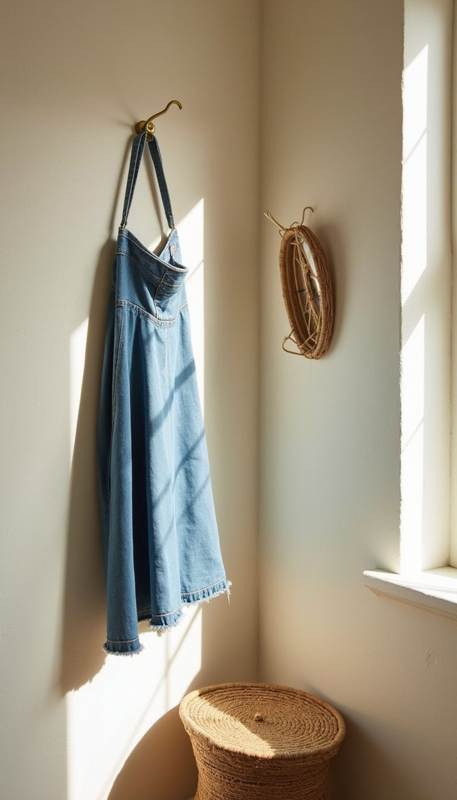 Raw-hem denim skirt with subtle distressing