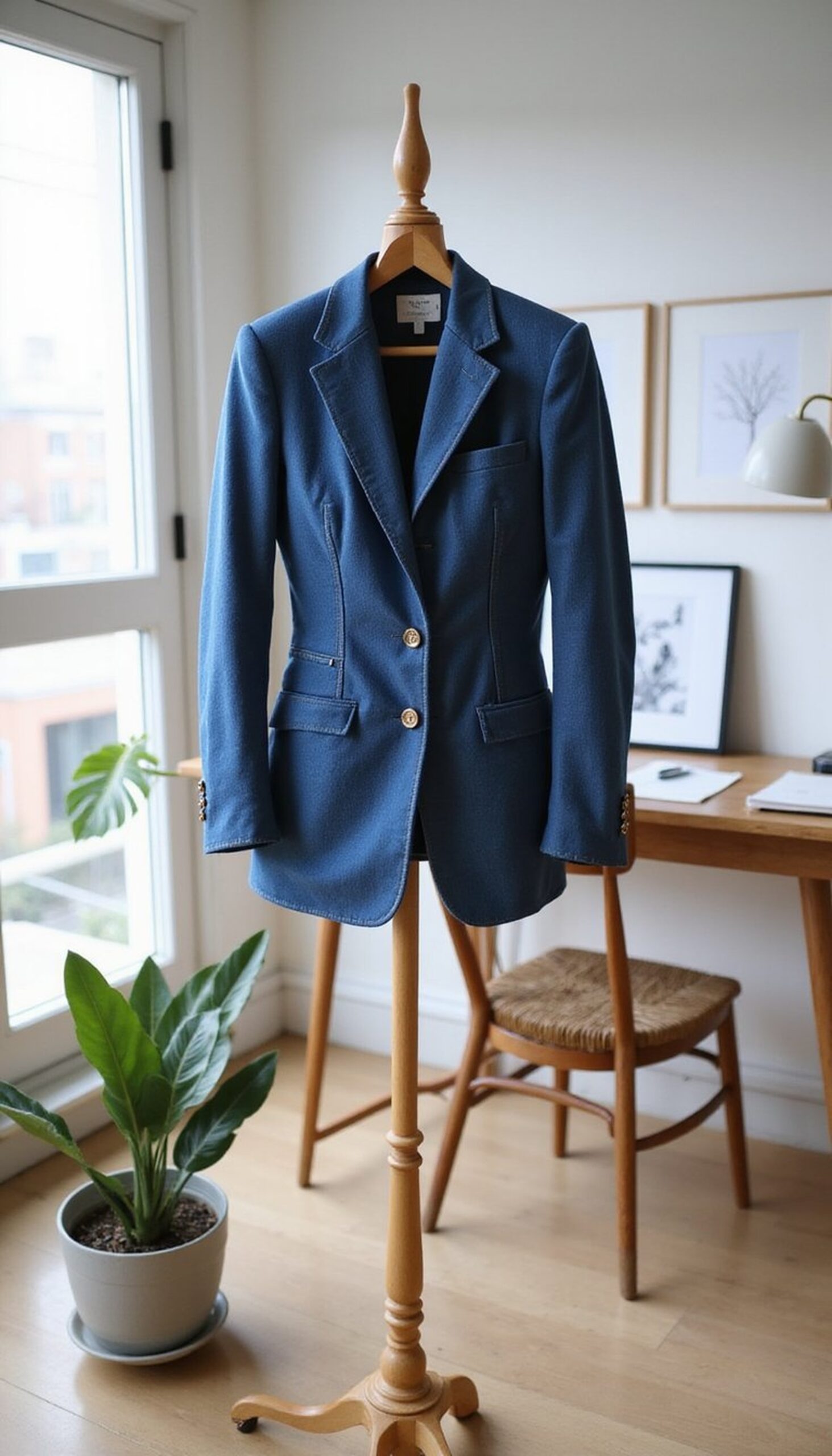 Reconstructed denim blazer: polished edge, raw feel
