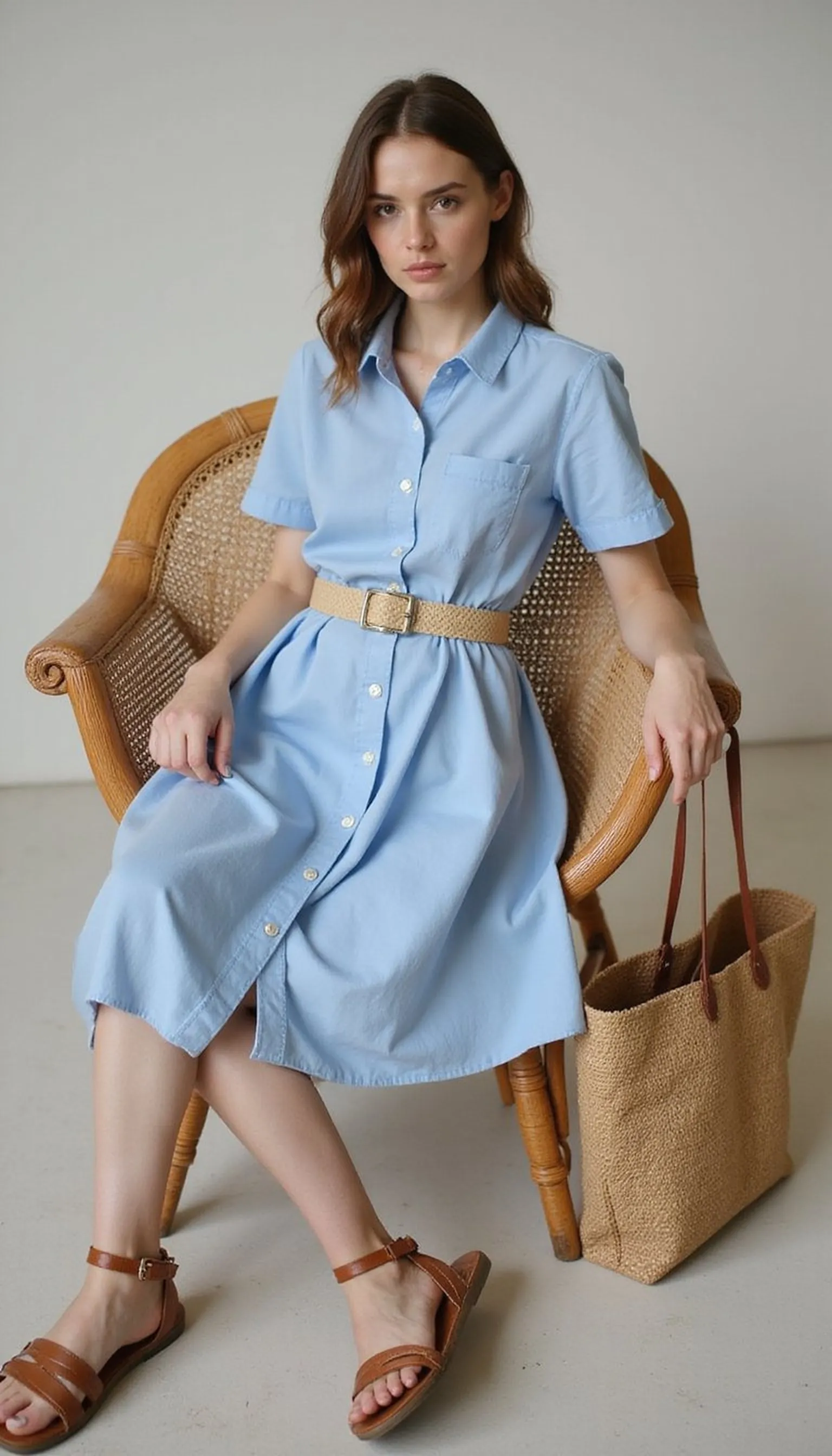 Breezy cotton shirt dress with belt